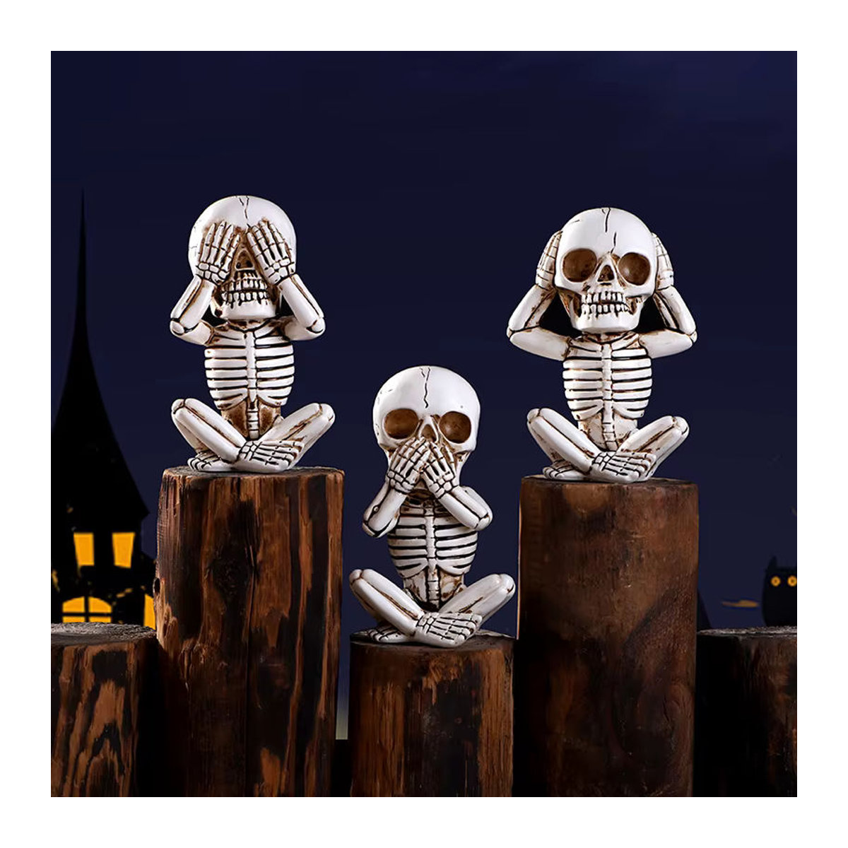 Milsccat 3er Set Baby-Schädel-Statuen Sie No Evil Hear No Evil Speak No Evil aus Kunstharz in Weiß zur Dekoration - Bild 3