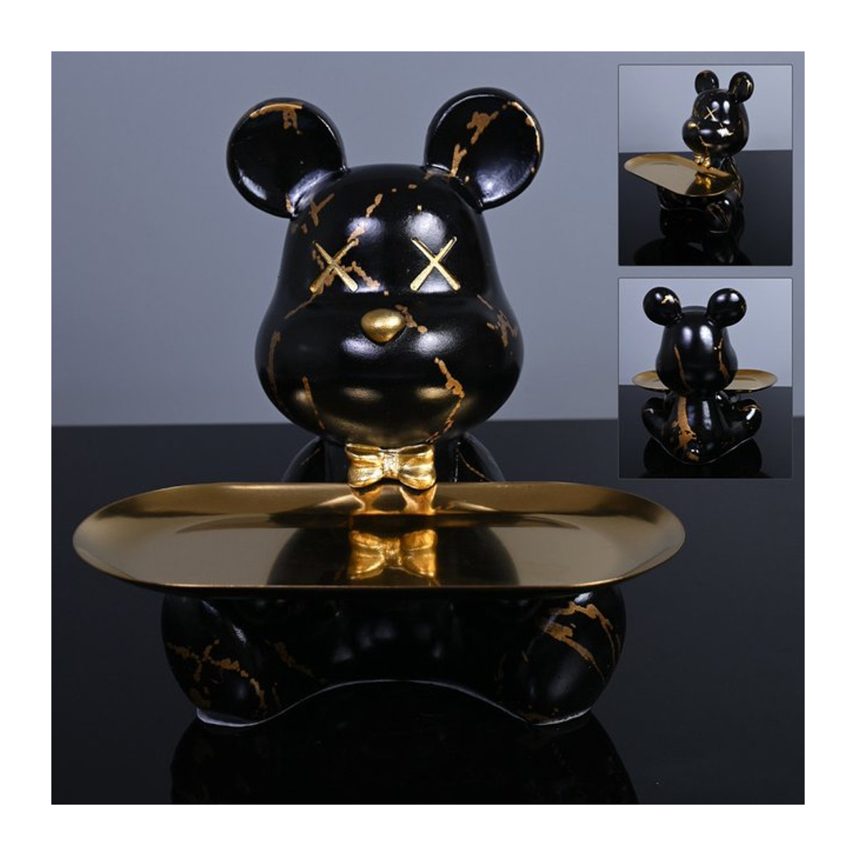 Milsccat Bärenstatuen Butler Figur als dekorative Skulptur aus Kunstharz in Schwarz, Gold und Mehrfarbig für deine Tischdekoration im Nordic-Stil - Bild 1