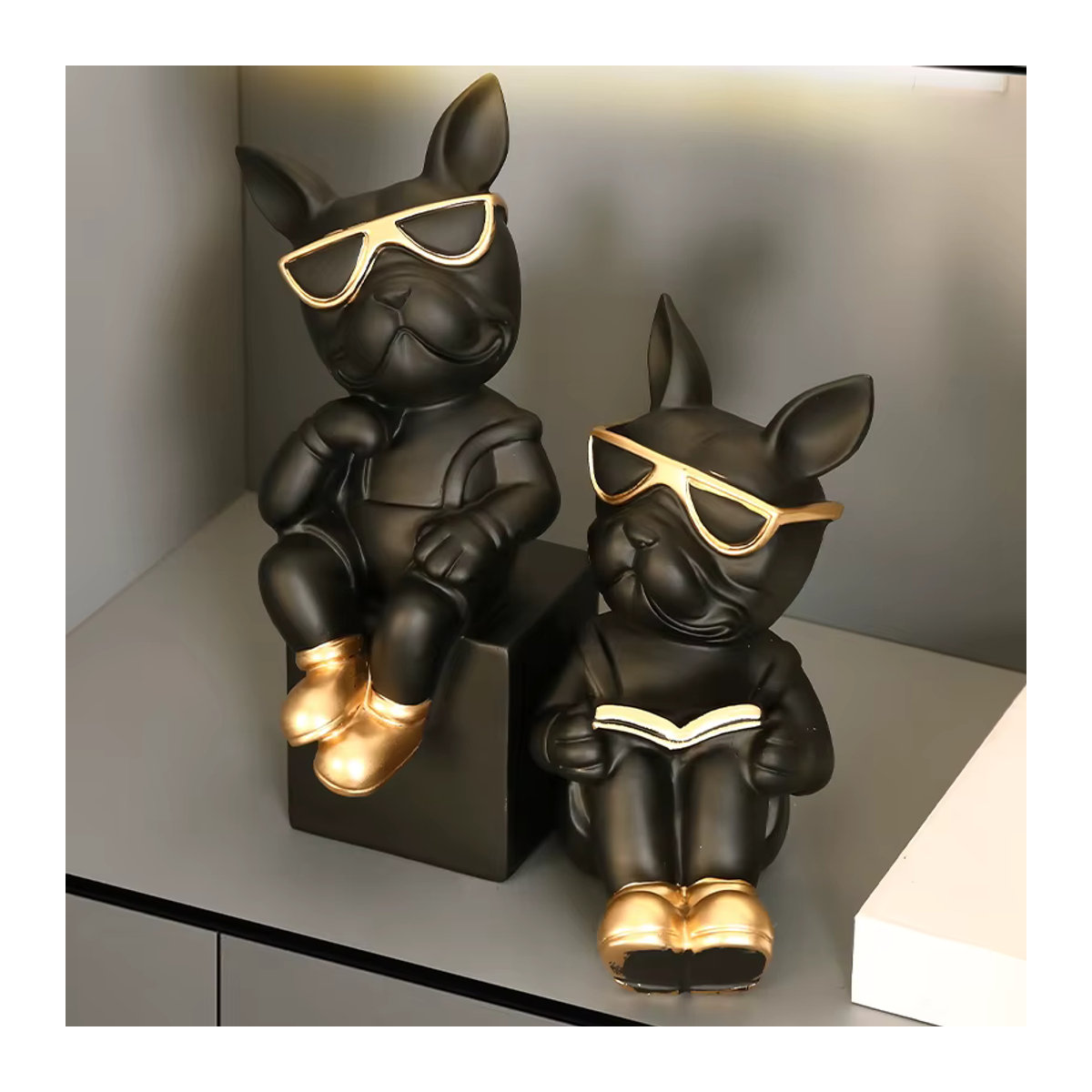 Milsccat Französische Bulldogge Skulptur als Hund Butler aus Kunstharz in Grau und Schwarz für deine Wohnzimmer Dekoration - Bild 2