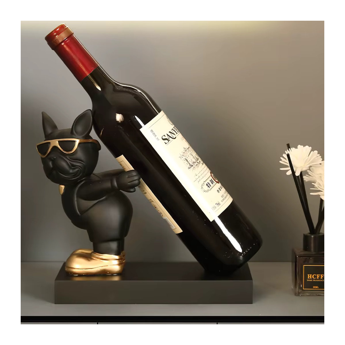 Milsccat Französische Bulldogge Skulptur als Hund Butler aus Kunstharz in Grau und Schwarz für deine Wohnzimmer Dekoration - Bild 3