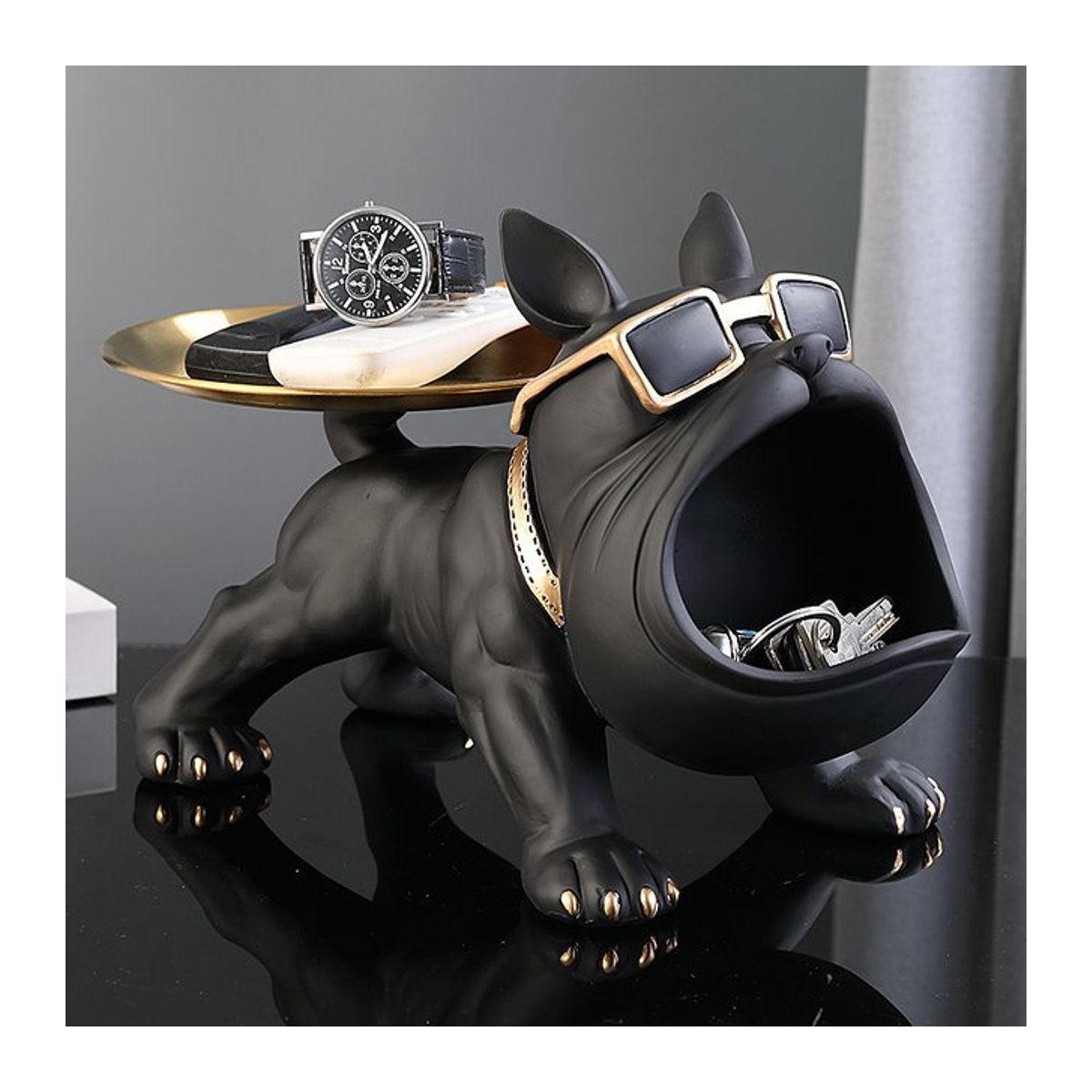 Milsccat Französische Bulldogge Tischdekoration aus Kunstharz in Schwarz im skandinavischen Design - Bild 1