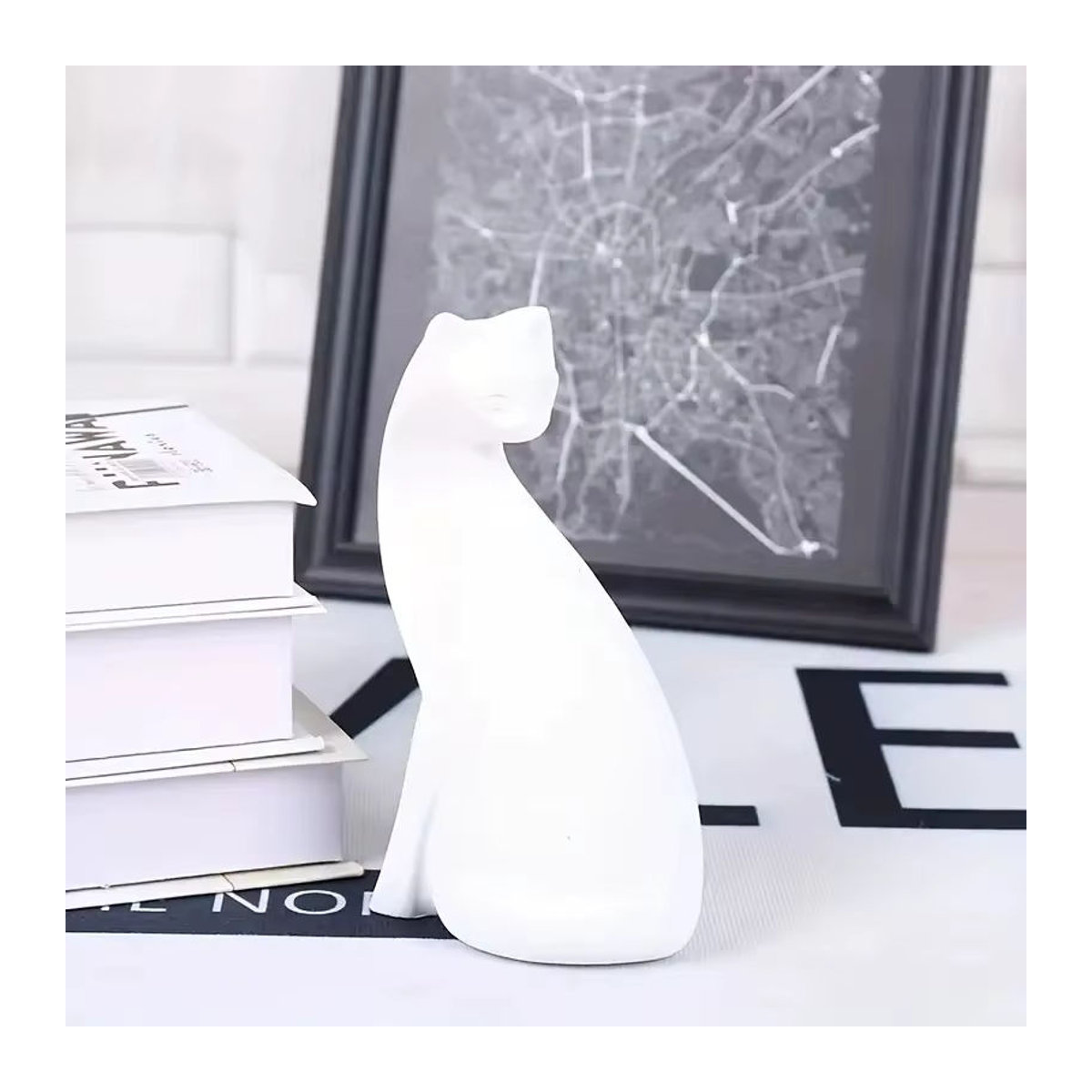 Milsccat Katzen-Statuen Paar aus Kunstharz in Rosa und Schwarz als dekorative Tierfiguren für deine Wohnkultur - Bild 3