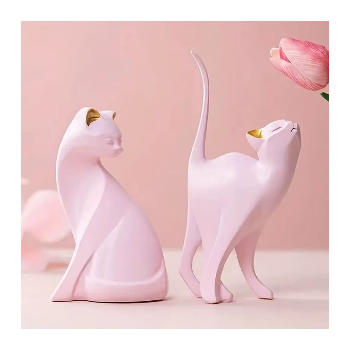 Milsccat Katzenstatuen als Paar aus Kunstharz in Weiß und Rosa zur dekorativen Heimgestaltung und als kreatives Hochzeitsgeschenk - Bild 3