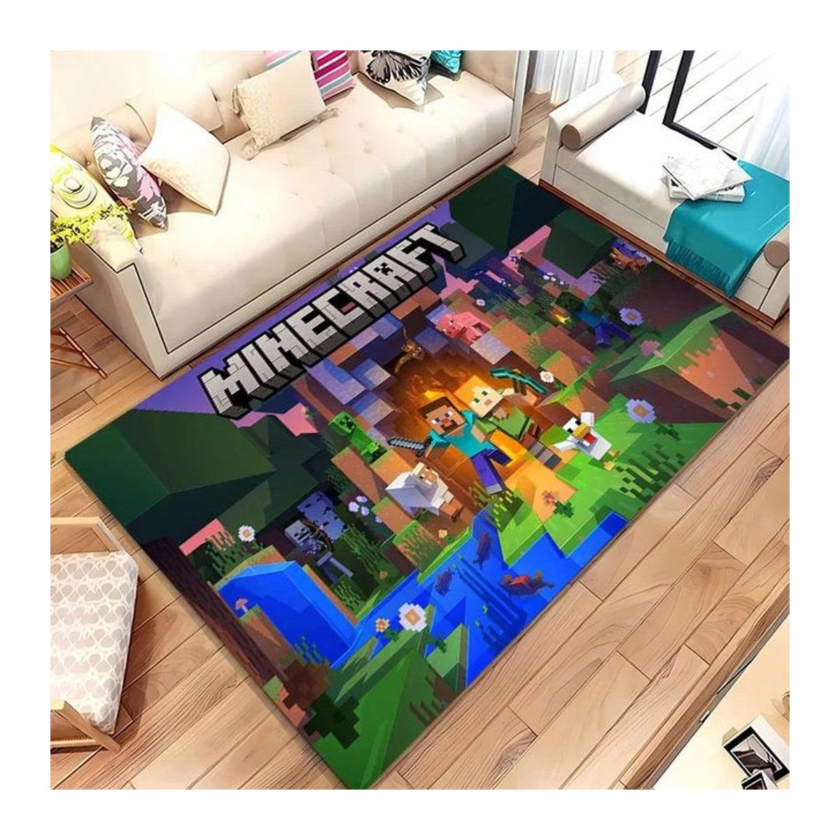 Minecraft 3D-Druck Teppich Multicolor, rutschfester und weicher Bereichsteppich für Wohnzimmer, Schlafzimmer oder Flur, B/T: 120 x 160 cm - Bild 1