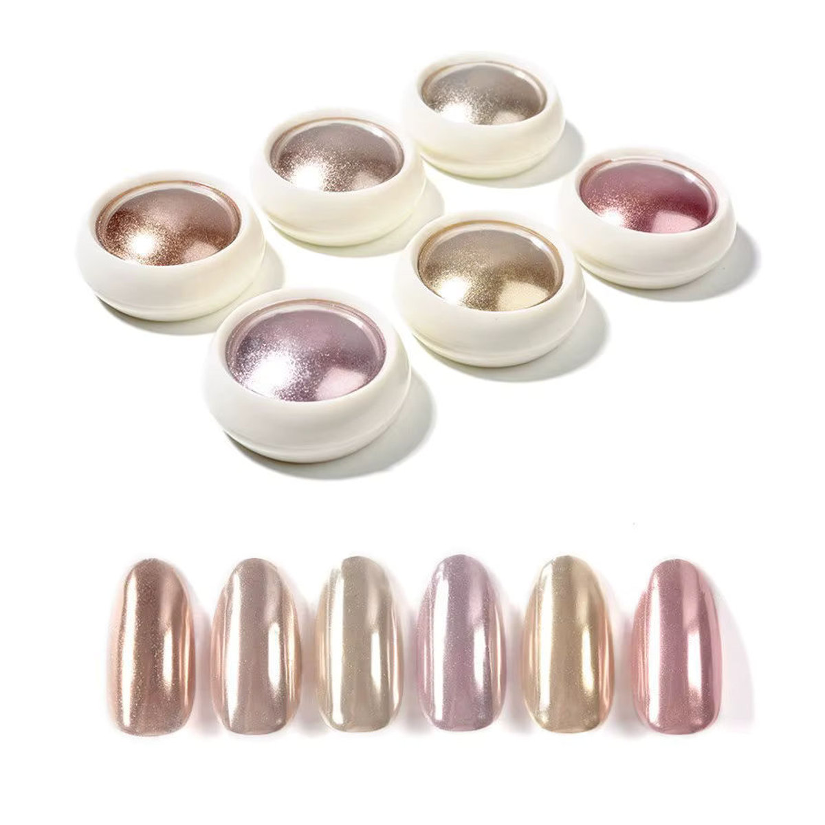 MingLee 6-teiliges Fantasy-Spiegel-Set mit Chrom-Effekt in Babyrosa, Gold und Silber für glasierte Maniküre und Dekoration - Bild 2