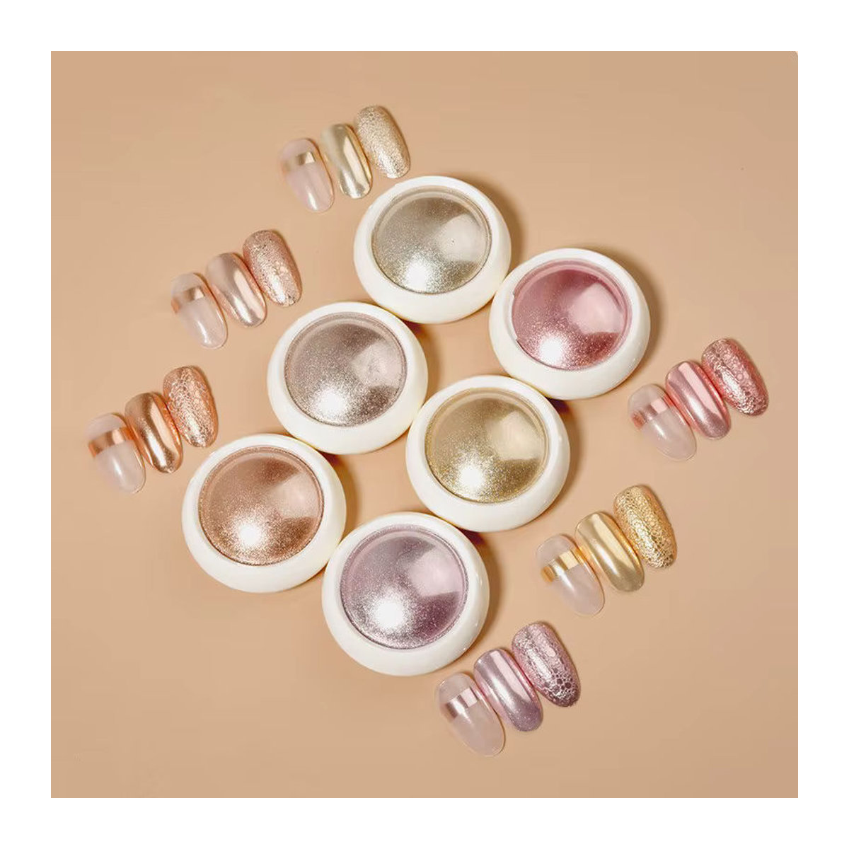 MingLee 6-teiliges Fantasy-Spiegel-Set mit Chrom-Effekt in Babyrosa, Gold und Silber für glasierte Maniküre und Dekoration - Bild 3