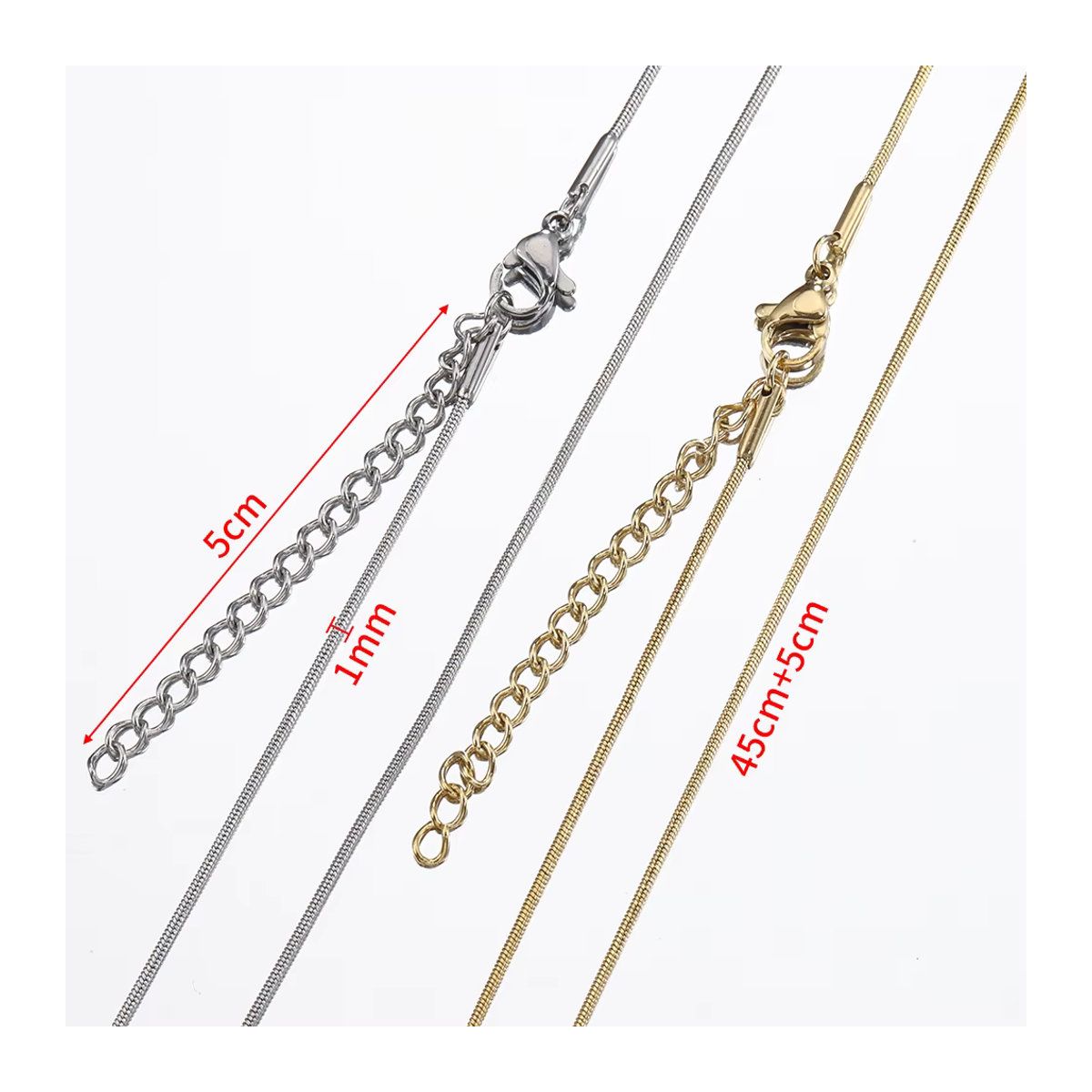 MINGXUAN Edelstahl Schlangenkette Set für DIY Schmuckherstellung in Silber und Gold, 10 Stück - Bild 2