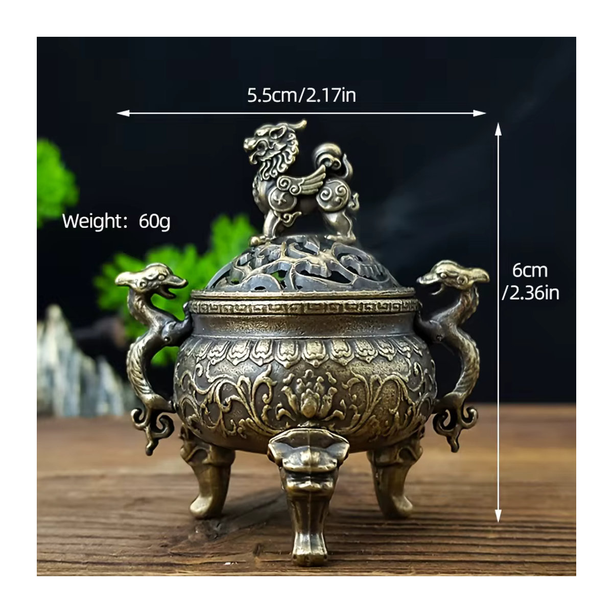 Mini Dragon Qilin Räuchergefäß aus Bronze mit Dual-Drachen-Schnitzerei und Qilin-Deckel von MINIDEAL - Bild 2