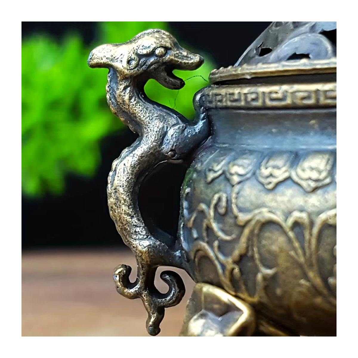 Mini Dragon Qilin Räuchergefäß aus Bronze mit Dual-Drachen-Schnitzerei und Qilin-Deckel von MINIDEAL - Bild 3