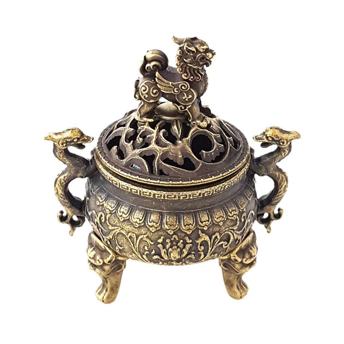 Mini Dragon Qilin Räuchergefäß aus Bronze mit Dual-Drachen-Schnitzerei und Qilin-Deckel von MINIDEAL - Bild 4