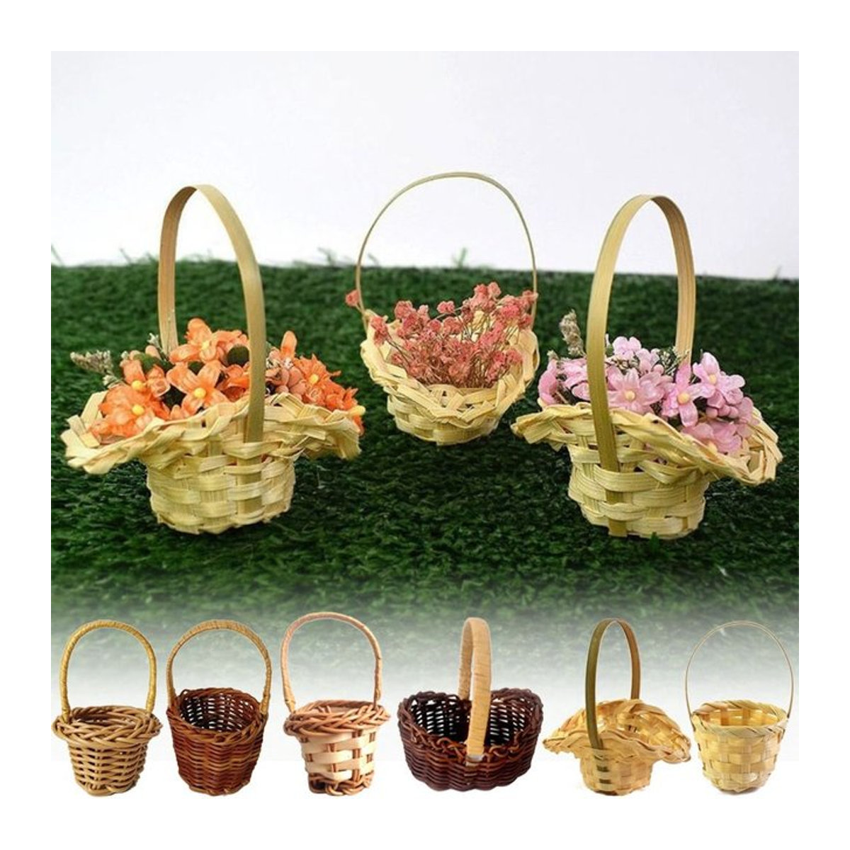 Mini Geflecht Blumenkörbe mit Griff für Hochzeiten und Partys als Dekorationszubehör für Blumenarrangements - Bild 1