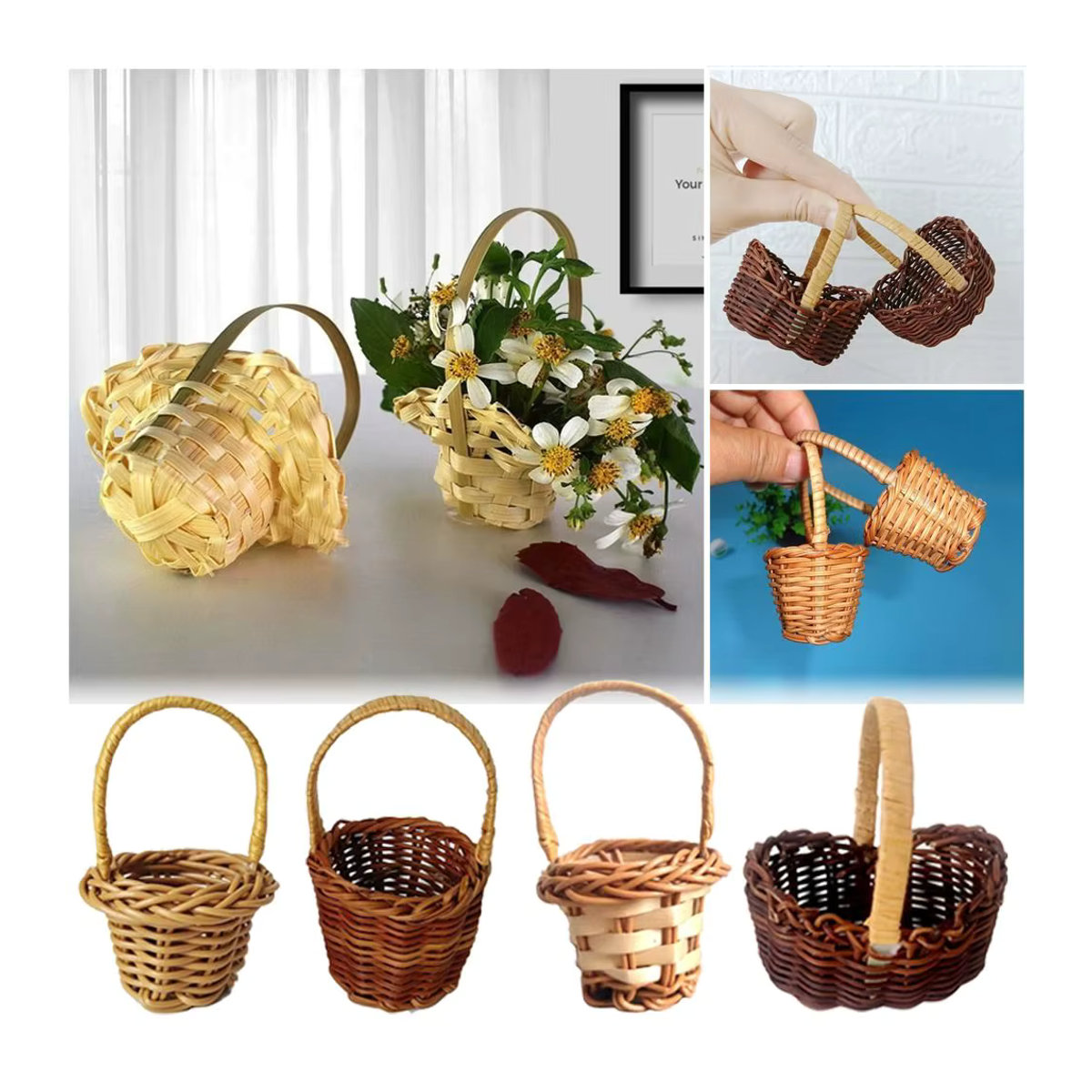 Mini Geflecht Blumenkörbe mit Griff für Hochzeiten und Partys als Dekorationszubehör für Blumenarrangements - Bild 3