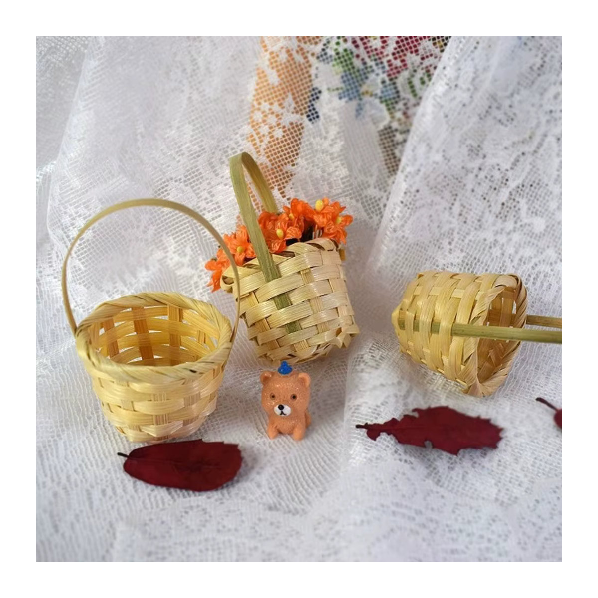 Mini Geflecht Blumenkörbe mit Griff für Hochzeiten und Partys als Dekorationszubehör für Blumenarrangements - Bild 4