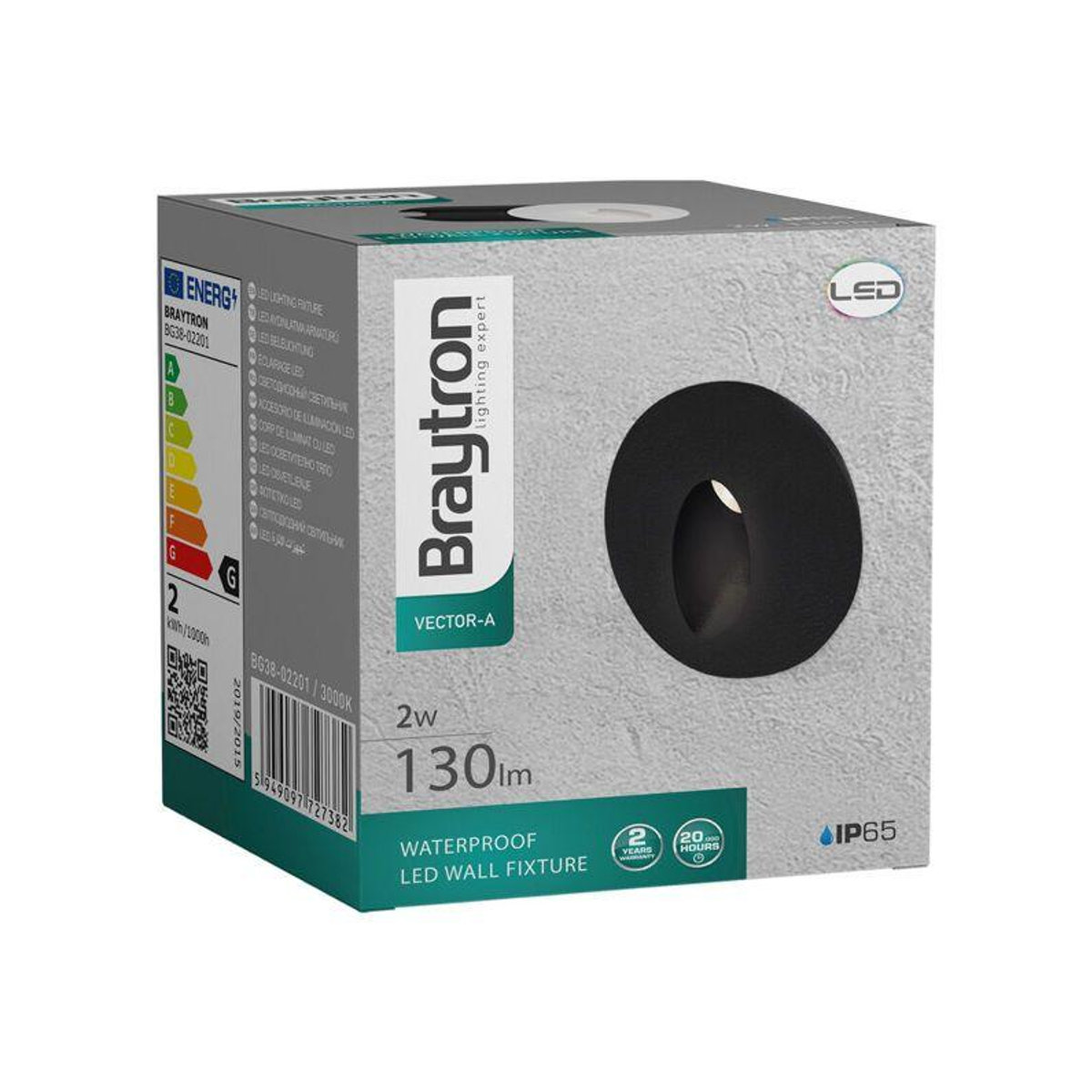 Mini-LED-Wandspot BRAYTRON Vector-B in Schwarz mit integriertem LED und 2W Leistung, IP65 wetterfest, 3000K Warmweiß - Bild 3