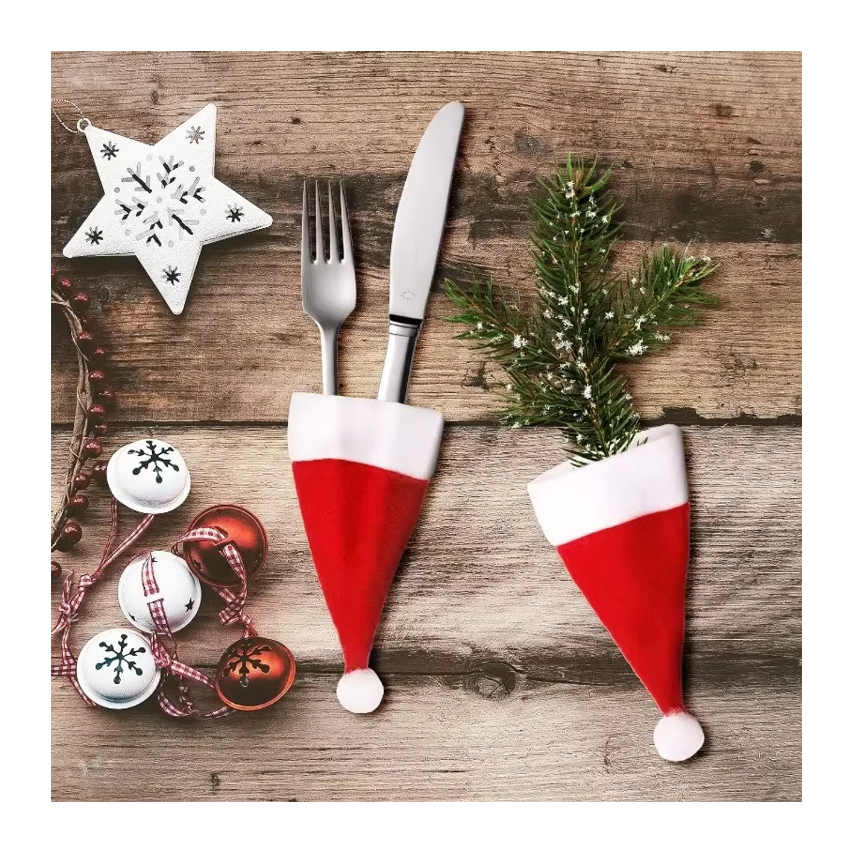 Mini Santa Hut Weihnachtliche Flaschenaufsätze und Dekoration für Wein oder Lutscher in Rot - Bild 3