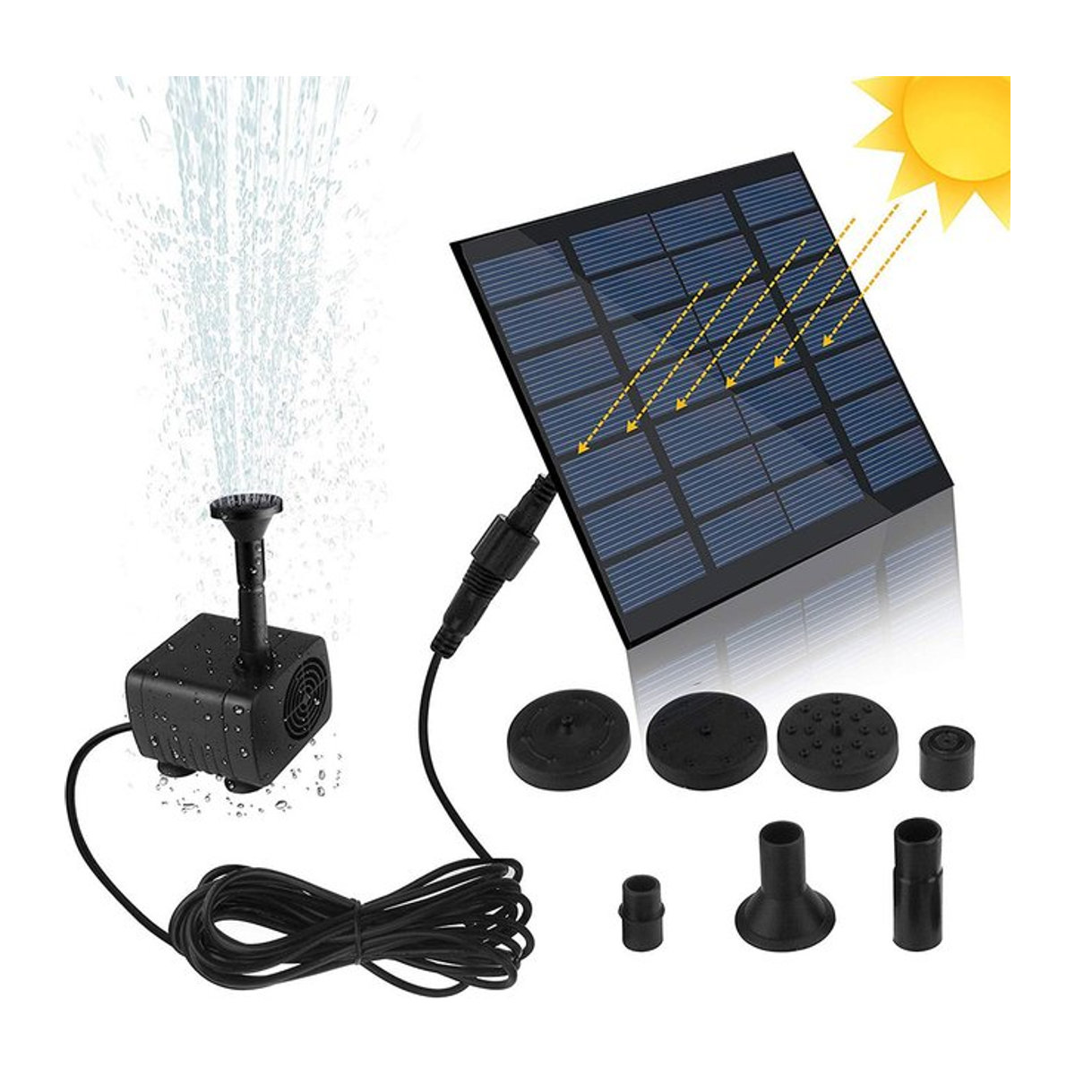 Mini Solar Brunnenpumpe Set mit Solarpanel für Garten und Pool in Schwarz - Bild 1
