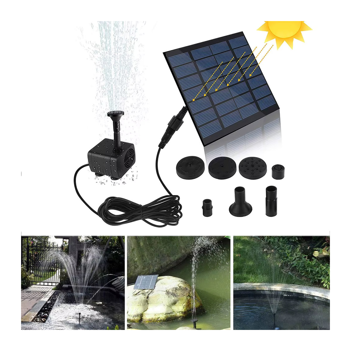 Mini Solar Brunnenpumpe Set mit Solarpanel für Garten und Pool in Schwarz - Bild 4