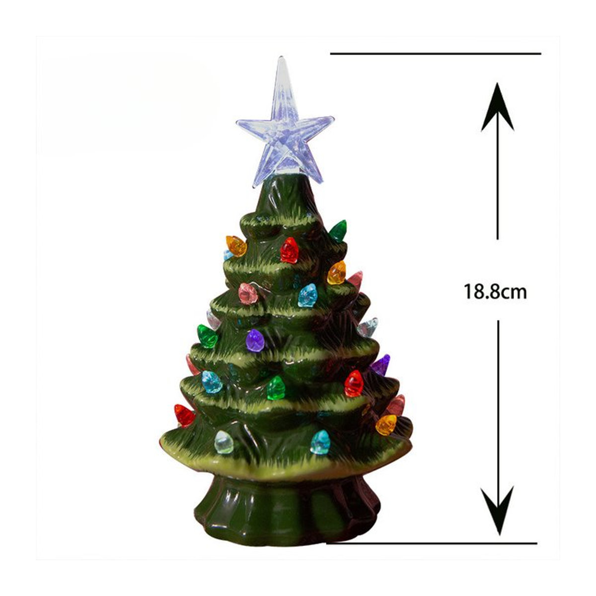 Mini Weihnachtsbaum aus Keramik mit LED-Ornament in Grün für die Tischdekoration - Bild 1