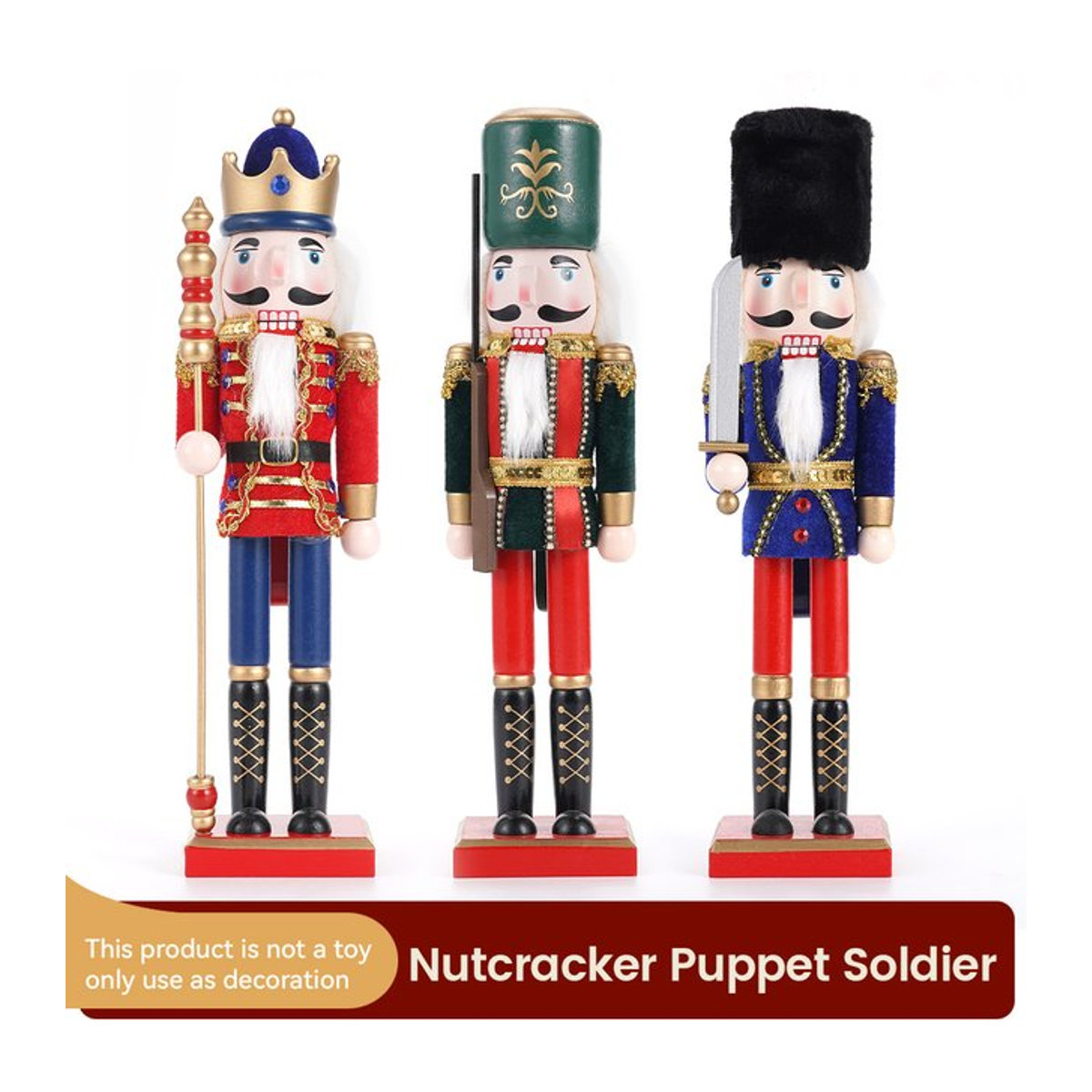 Miniatur Nussknacker aus Holz als Cartoon Walnuss Soldat Dekoration für Weihnachten, Multicolor, Höhe: 38 cm - Bild 1