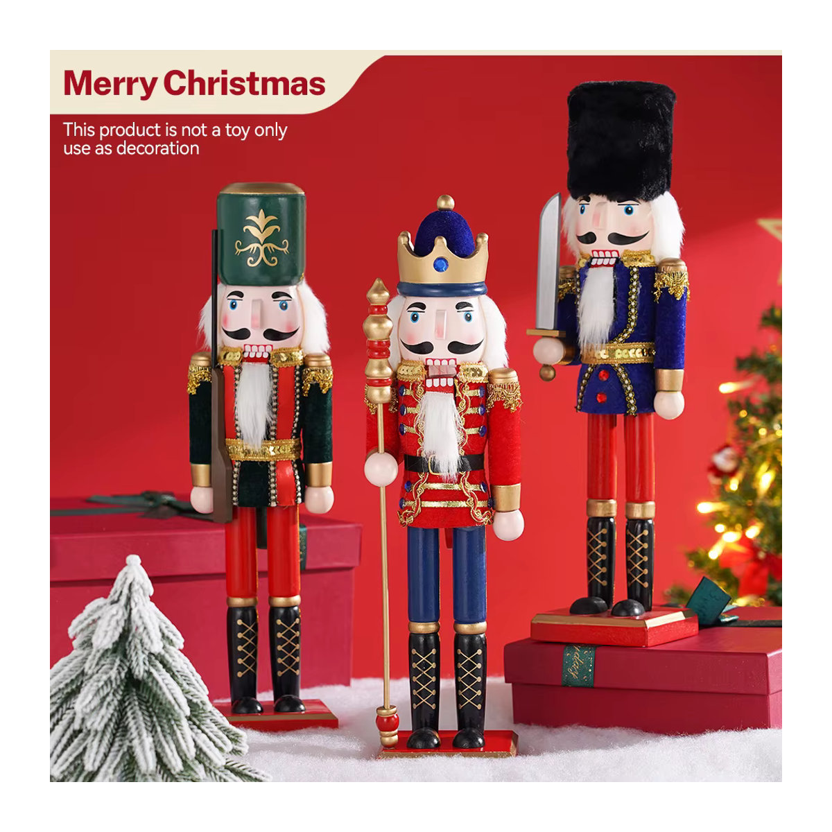 Miniatur Nussknacker aus Holz als Cartoon Walnuss Soldat Dekoration für Weihnachten, Multicolor, Höhe: 38 cm - Bild 2