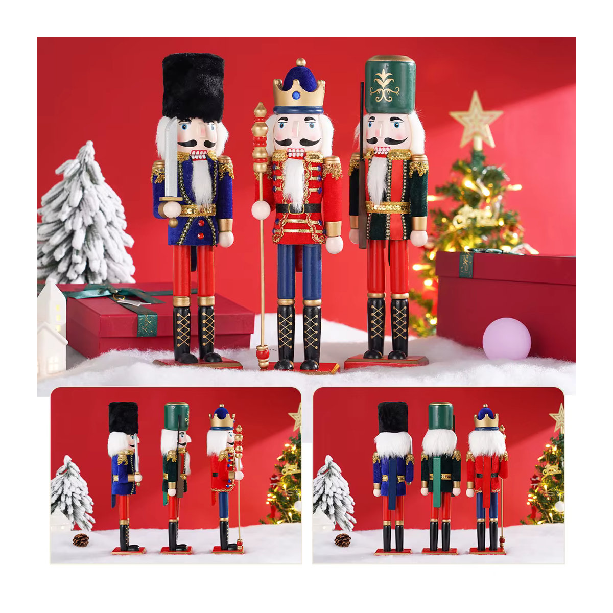 Miniatur Nussknacker aus Holz als Cartoon Walnuss Soldat Dekoration für Weihnachten, Multicolor, Höhe: 38 cm - Bild 3