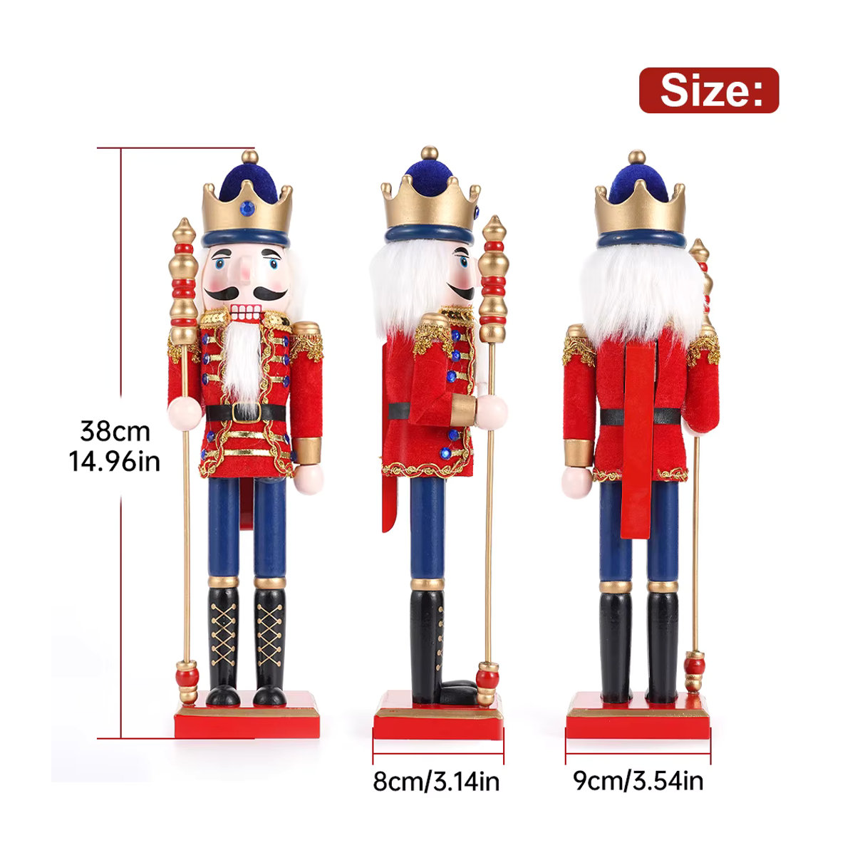 Miniatur Nussknacker aus Holz als Cartoon Walnuss Soldat Dekoration für Weihnachten, Multicolor, Höhe: 38 cm - Bild 5