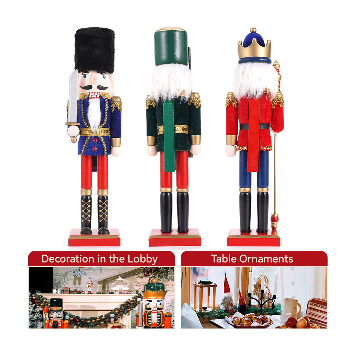Miniatur Nussknacker aus Holz als Cartoon Walnuss Soldat Dekoration für Weihnachten, Multicolor, Höhe: 38 cm - Bild 6