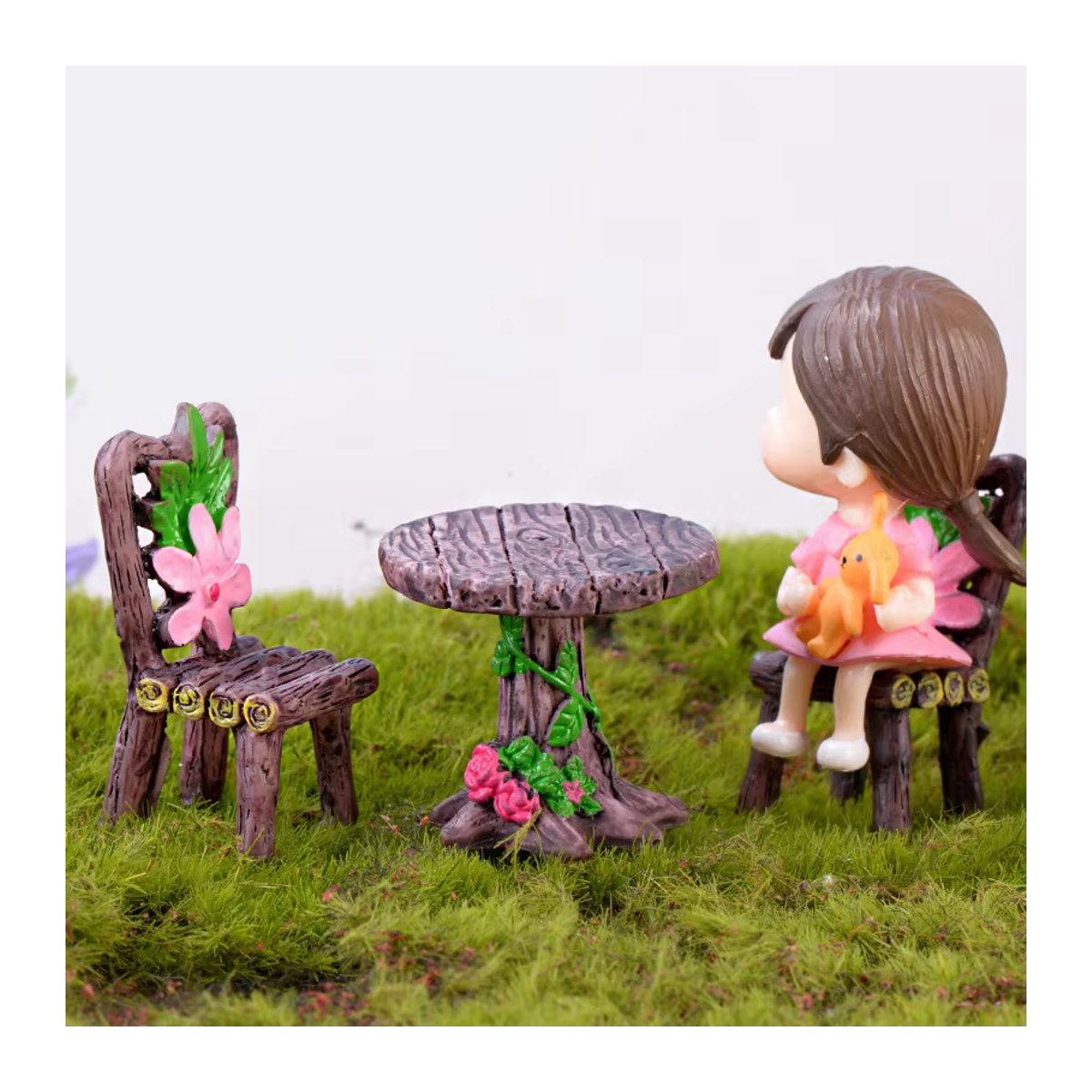 Miniatur Tisch und Stuhl Dekoration Set aus Harz in Braun für Puppenstuben und Garten - Bild 2