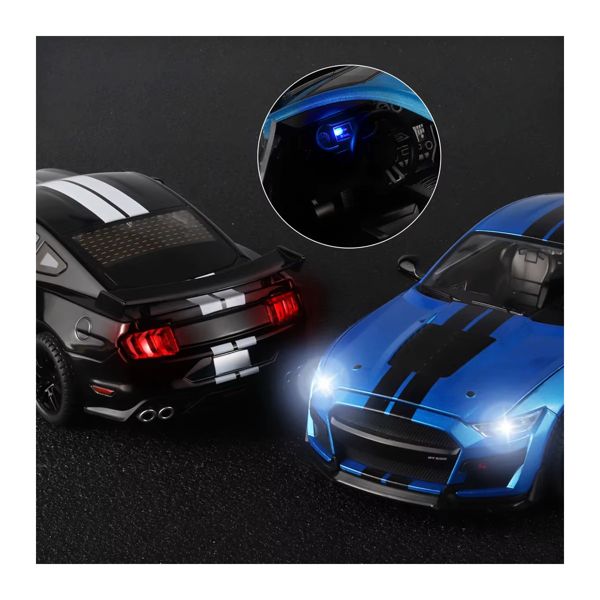 Miniaturen Ford Mustang GT500 Modellauto aus Metall im Maßstab 1:18 von MINI AUTO in Schwarz oder Blau - Bild 3