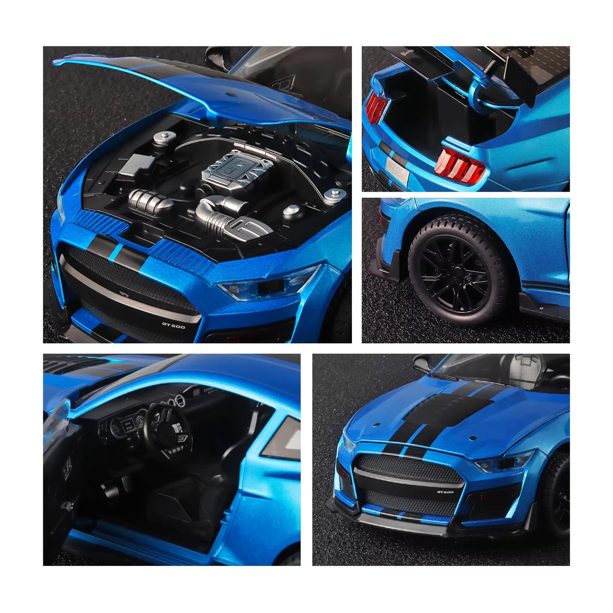 Miniaturen Ford Mustang GT500 Modellauto aus Metall im Maßstab 1:18 von MINI AUTO in Schwarz oder Blau - Bild 4