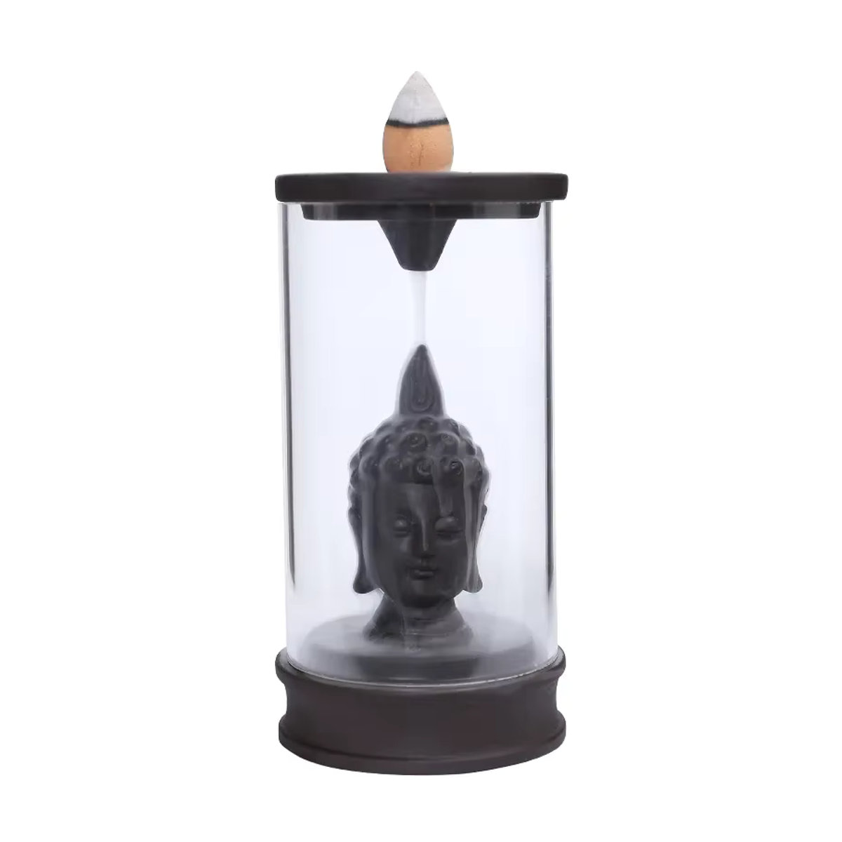 MINIDEAL Buddha Rückfluss-Räuchergefäß in Grau mit Acrylabdeckung für Aromatherapie und Zen-Dekoration - Bild 2