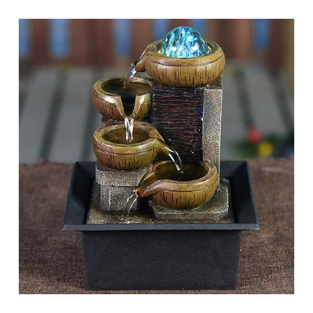 MINIDEAL Desktop-Wasserbrunnen mit Drehkugel in Braun aus Polyresin für Fengshui und Zen-Meditation - Bild 3