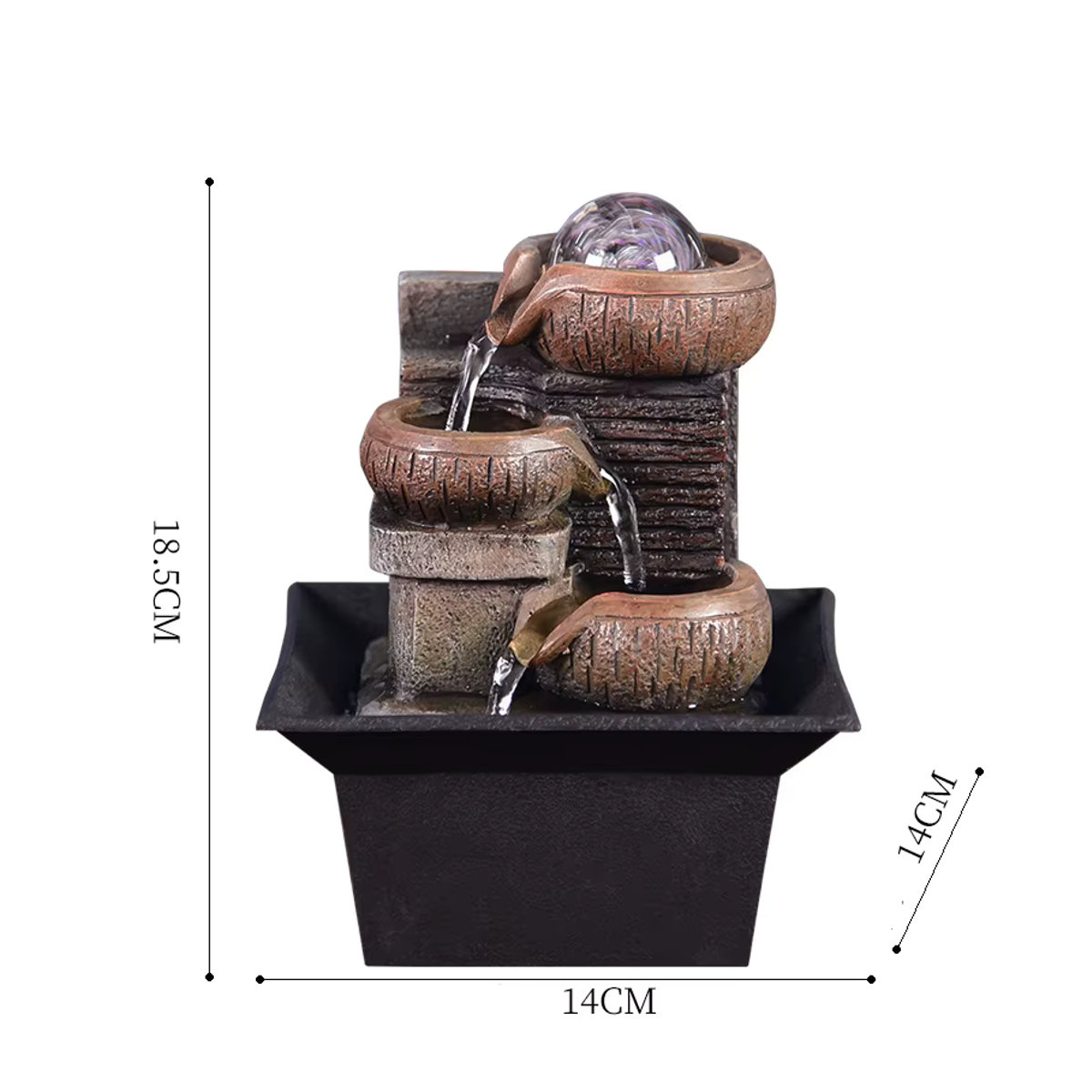 MINIDEAL Desktop-Wasserbrunnen mit Drehkugel in Braun aus Polyresin für Fengshui und Zen-Meditation - Bild 5