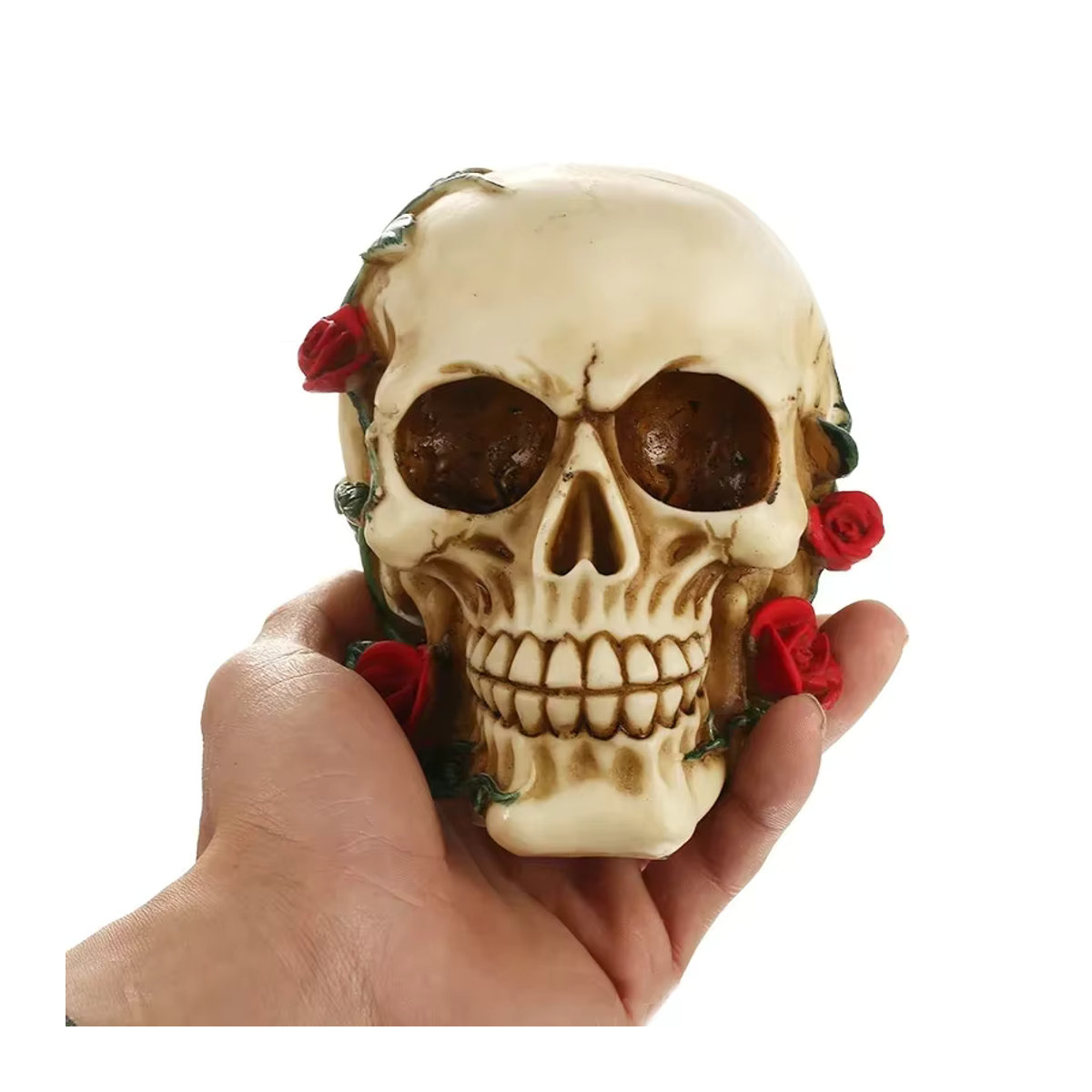 MINIDEAL Harzschädel mit Rosenstatue als Dekoration für Büro, Schreibtisch und Heim für Halloween - Bild 2