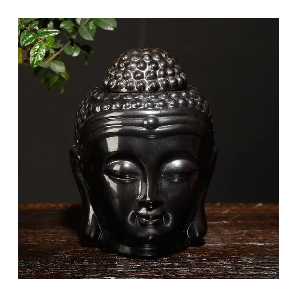 MINIDEAL Keramik-Duftlampe mit Buddha-Kopf-Design in Schwarz für Aromatherapie und ätherische Öle - Bild 1