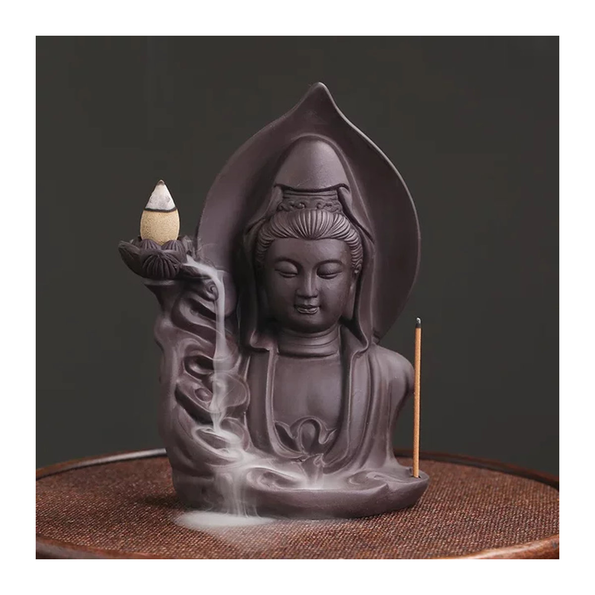 MINIDEAL Keramik Räuchergefäß Buddha Wasserfall Rückfluss Weihrauchbrenner in Lila - Bild 1