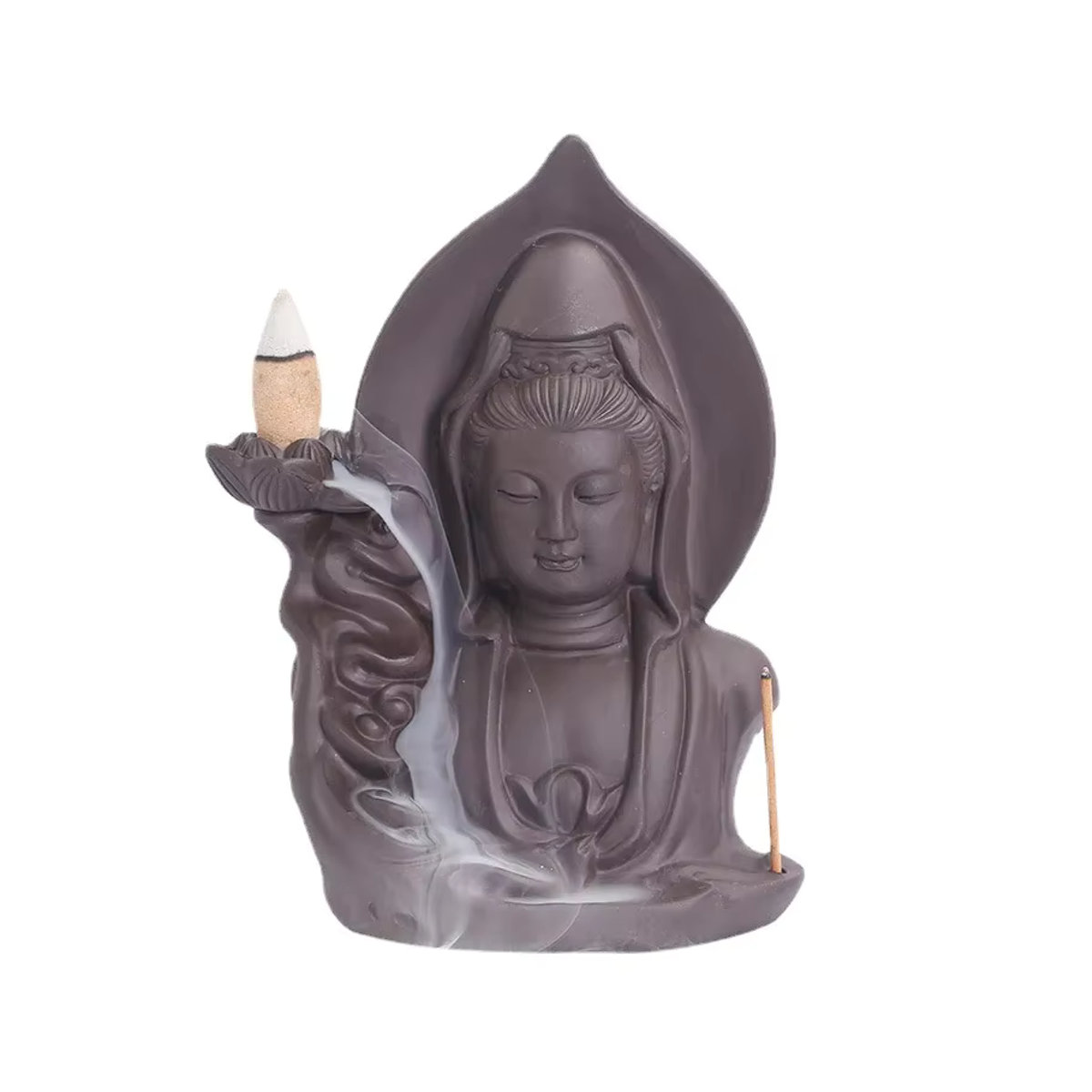 MINIDEAL Keramik Räuchergefäß Buddha Wasserfall Rückfluss Weihrauchbrenner in Lila - Bild 2