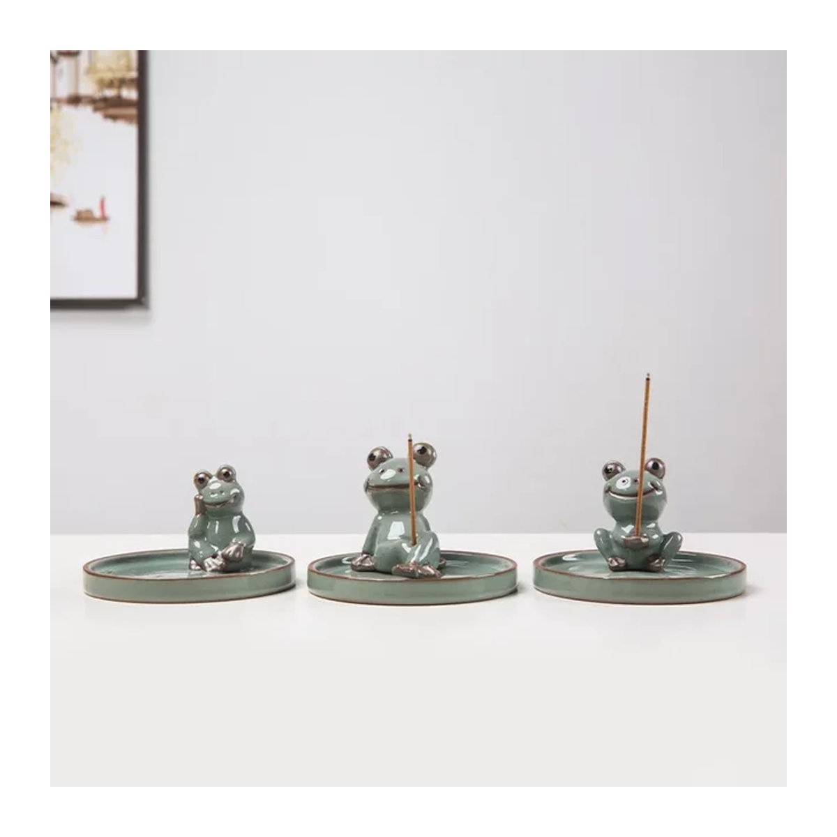 MINIDEAL Keramik Räucherstäbchenhalter Frosch in Grün als dekoratives Weihrauchgefäß und Tierstatue - Bild 1