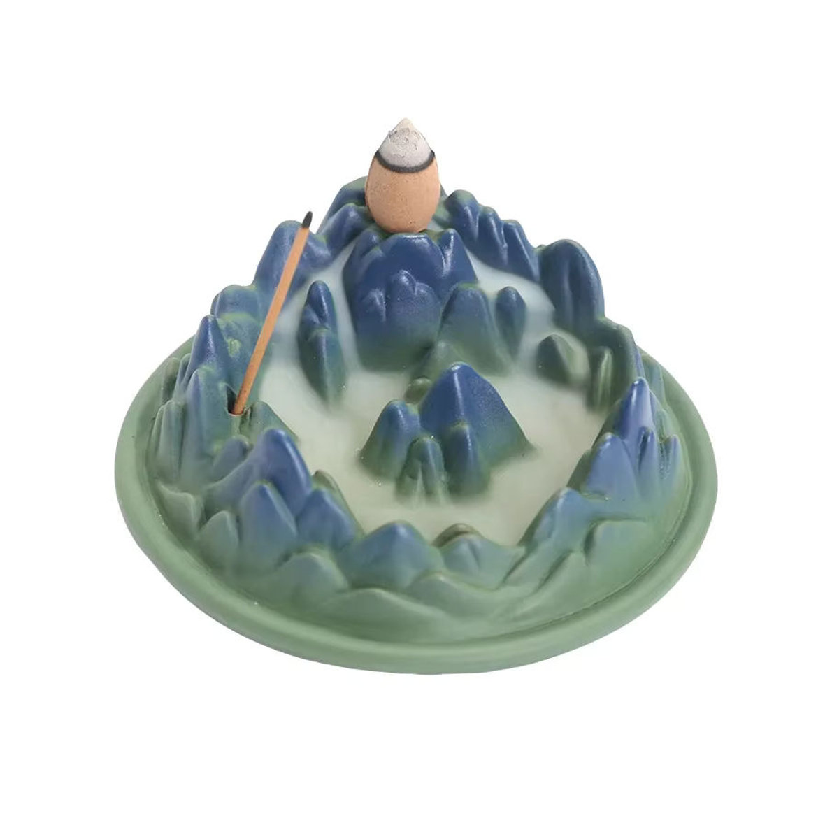 MINIDEAL Keramik Rückfluss-Räucherbrenner Landschaft Grün für Zen Meditation und Entspannung - Bild 2