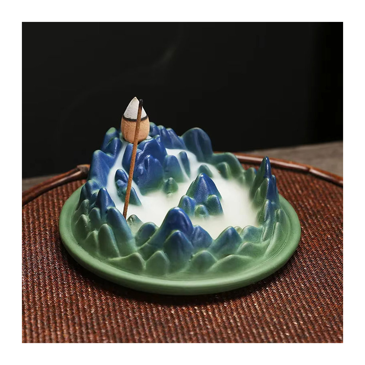 MINIDEAL Keramik Rückfluss-Räucherbrenner Landschaft Grün für Zen Meditation und Entspannung - Bild 3
