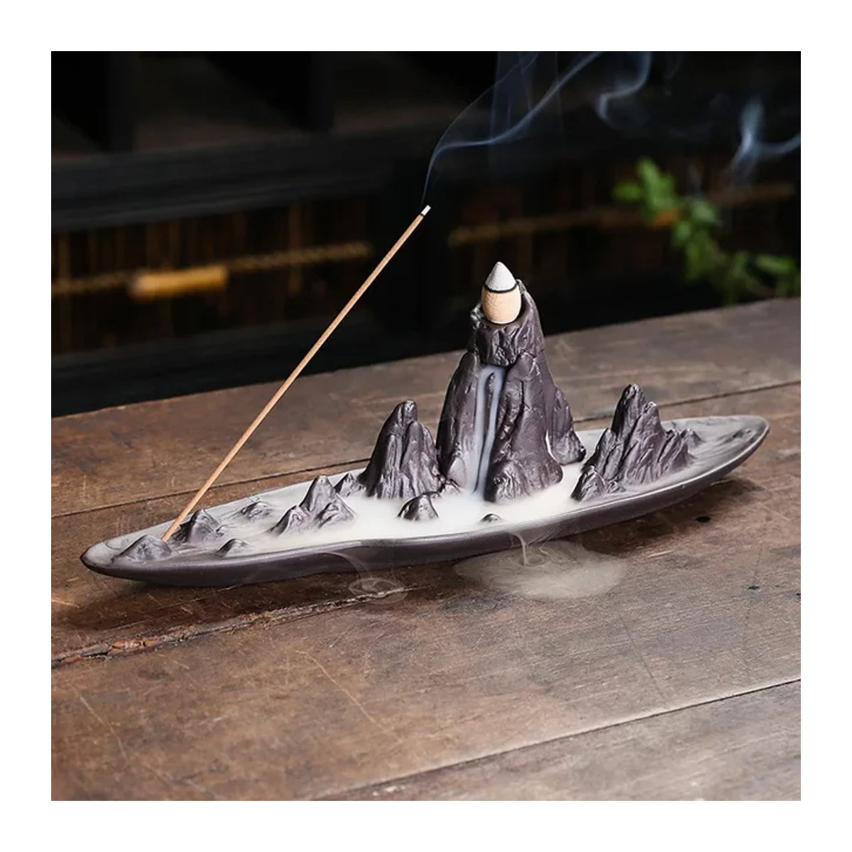 MINIDEAL Keramik Rückfluss-Räucherer Landschaft Berg in Grau als Zen-Deko-Ornament - Bild 1