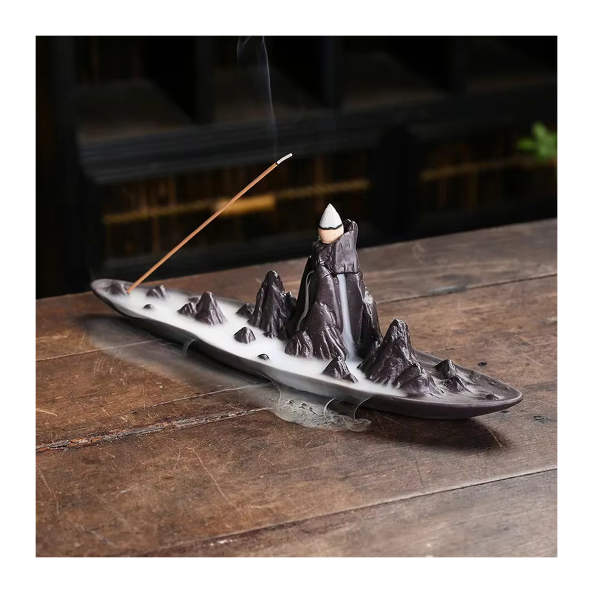 MINIDEAL Keramik Rückfluss-Räucherer Landschaft Berg in Grau als Zen-Deko-Ornament - Bild 2