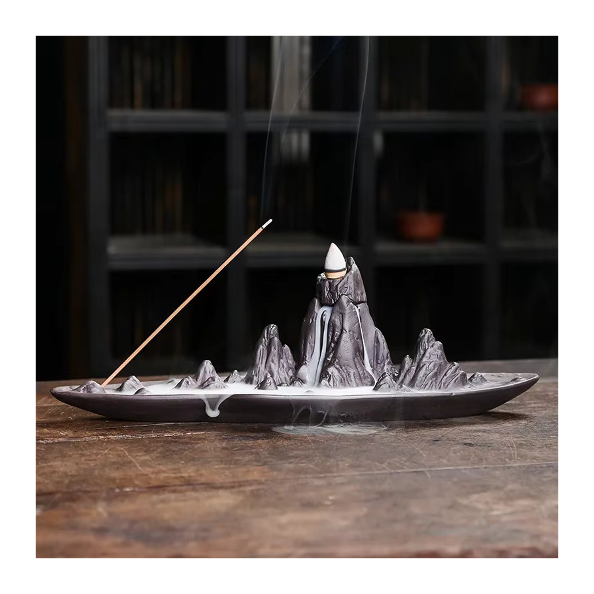 MINIDEAL Keramik Rückfluss-Räucherer Landschaft Berg in Grau als Zen-Deko-Ornament - Bild 3