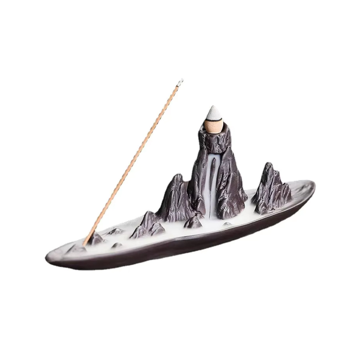 MINIDEAL Keramik Rückfluss-Räucherer Landschaft Berg in Grau als Zen-Deko-Ornament - Bild 5