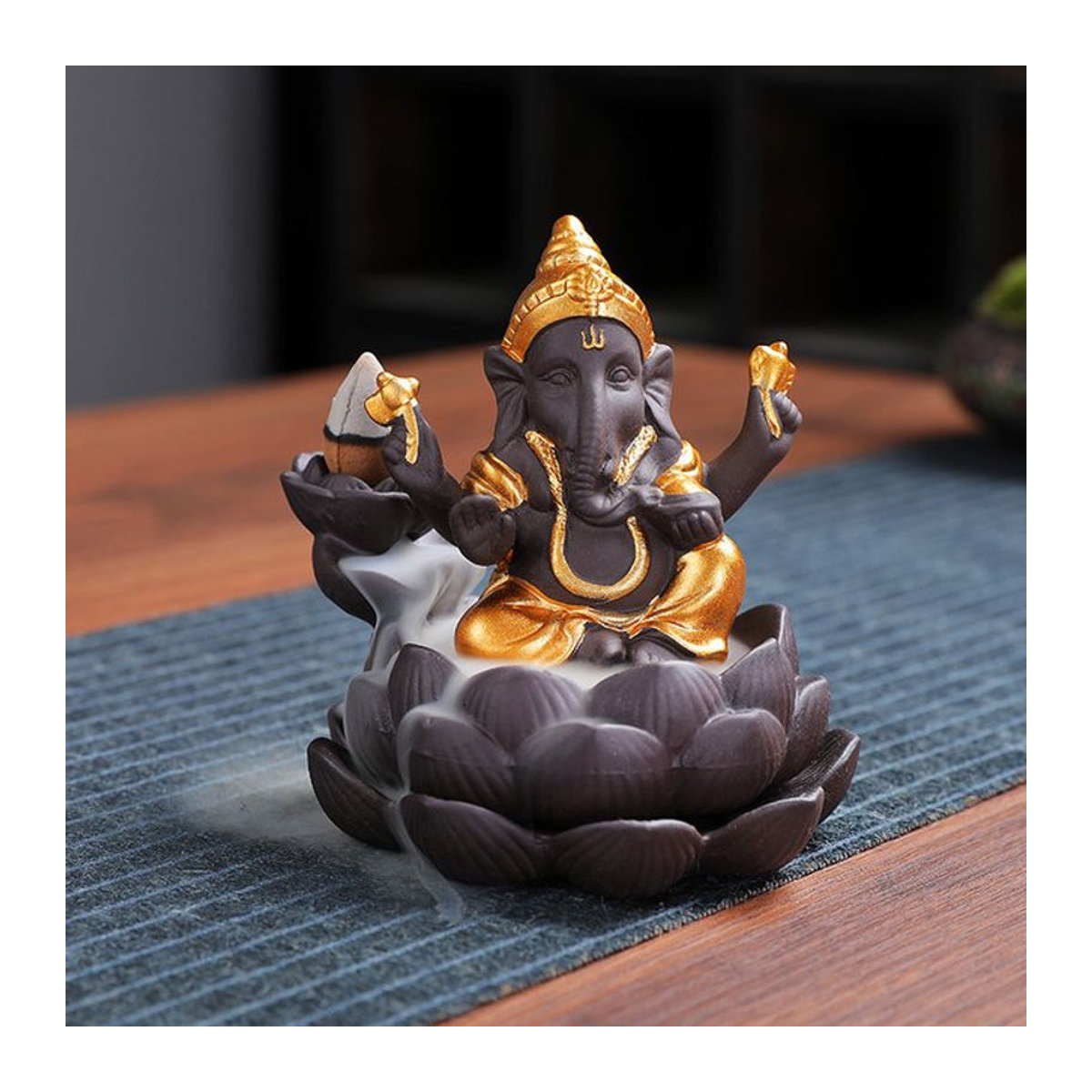 MINIDEAL Keramik Rückfluss-Weihrauchbrenner Buddha Lotus Design in Schwarz - Bild 1
