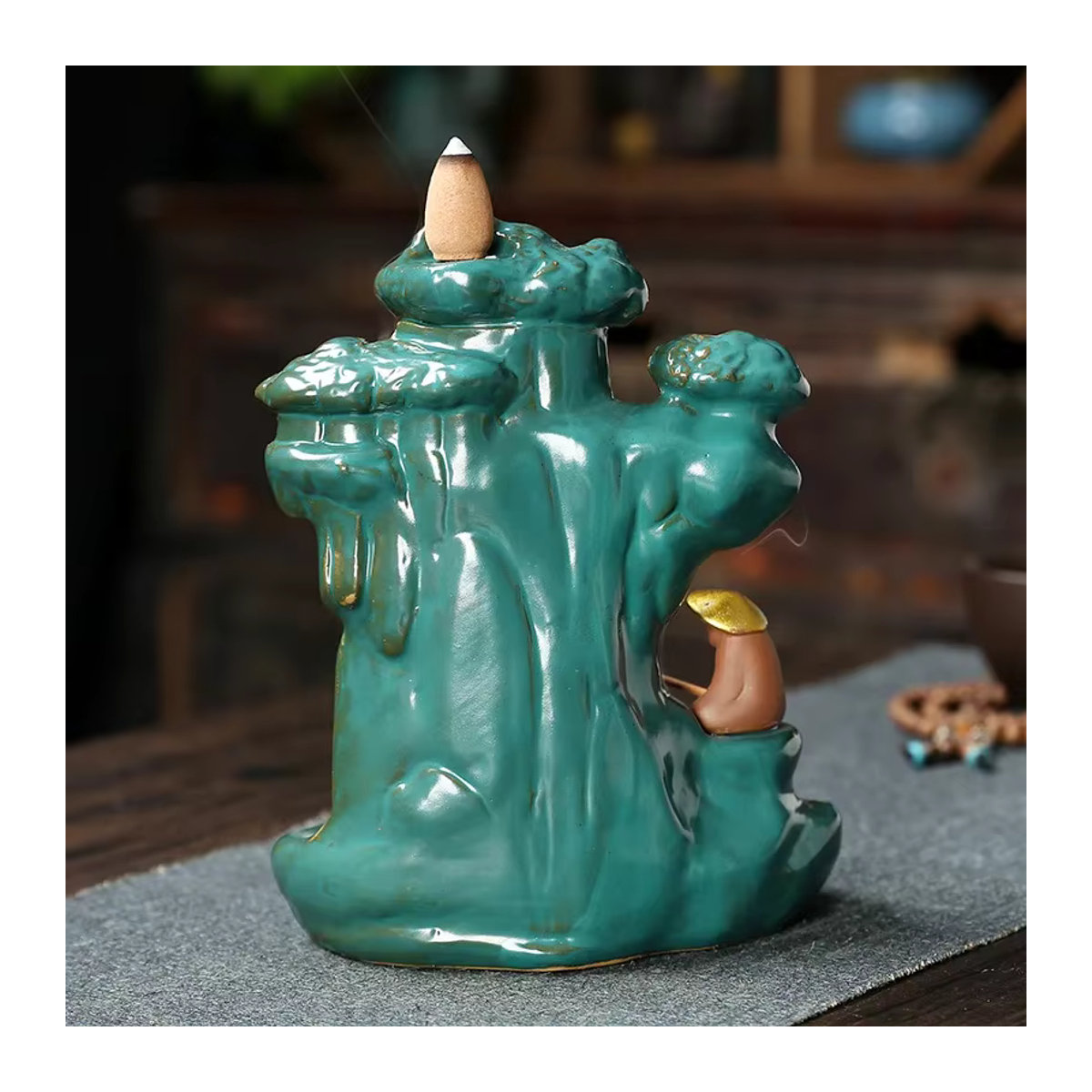 MINIDEAL Keramik Rückfluss Weihrauchbrenner Fisch Design in Gold und Grün als dekoratives Ornament für Aromatherapie - Bild 2