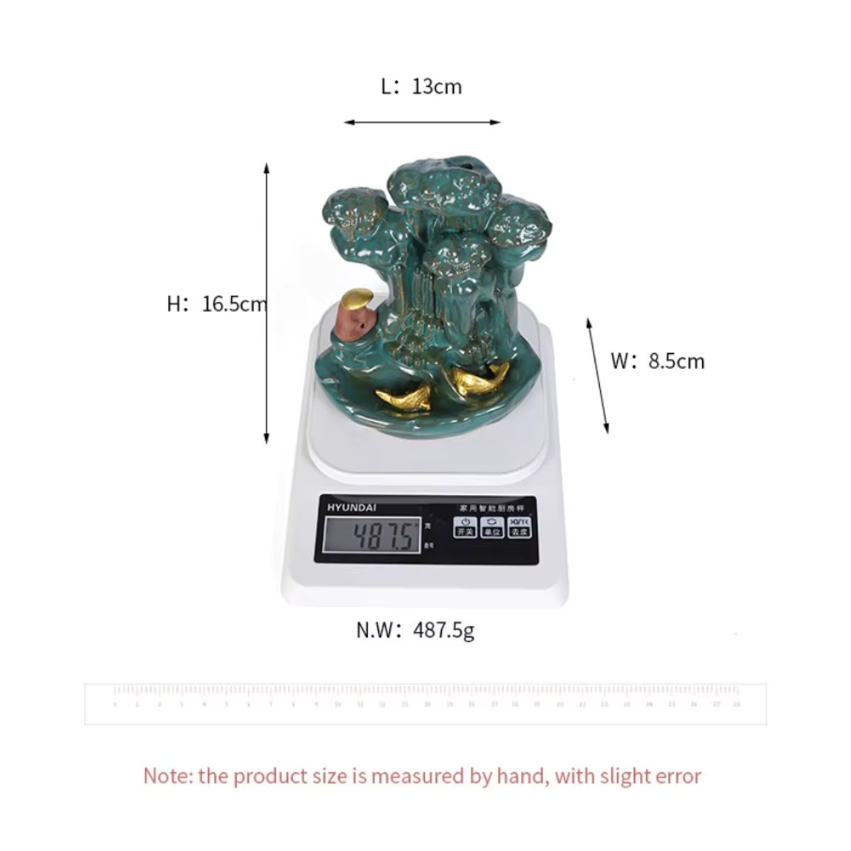 MINIDEAL Keramik Rückfluss Weihrauchbrenner Fisch Design in Gold und Grün als dekoratives Ornament für Aromatherapie - Bild 5