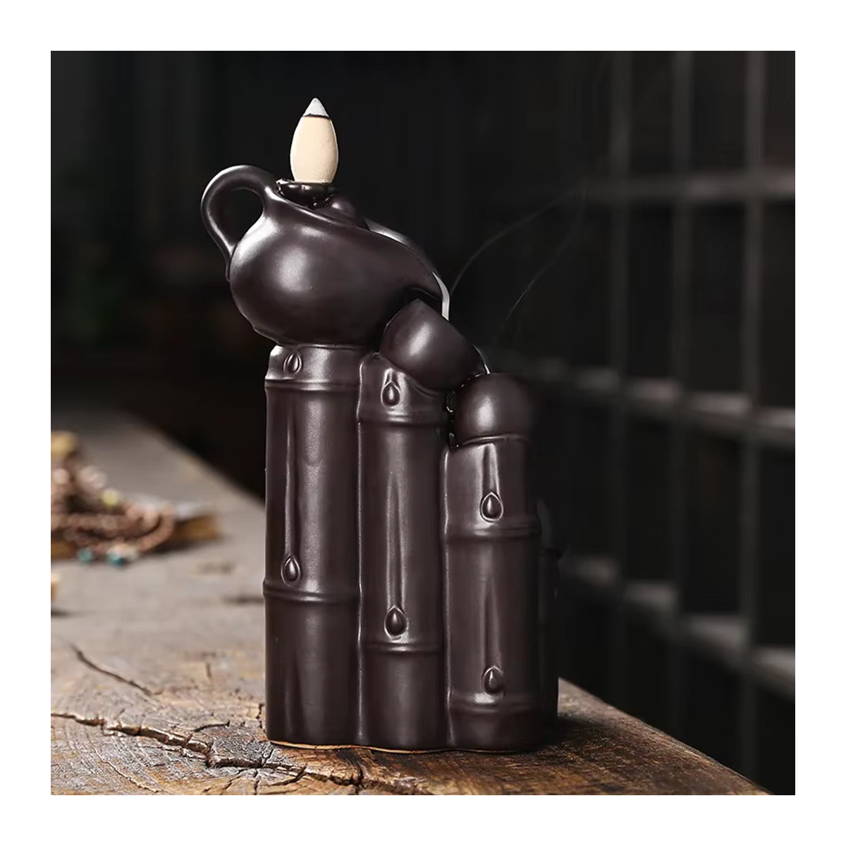 MINIDEAL Keramik Rückfluss Weihrauchbrenner Teekanne in Schwarz als dekoratives Home Office Ornament im orientalischen Design - Bild 4