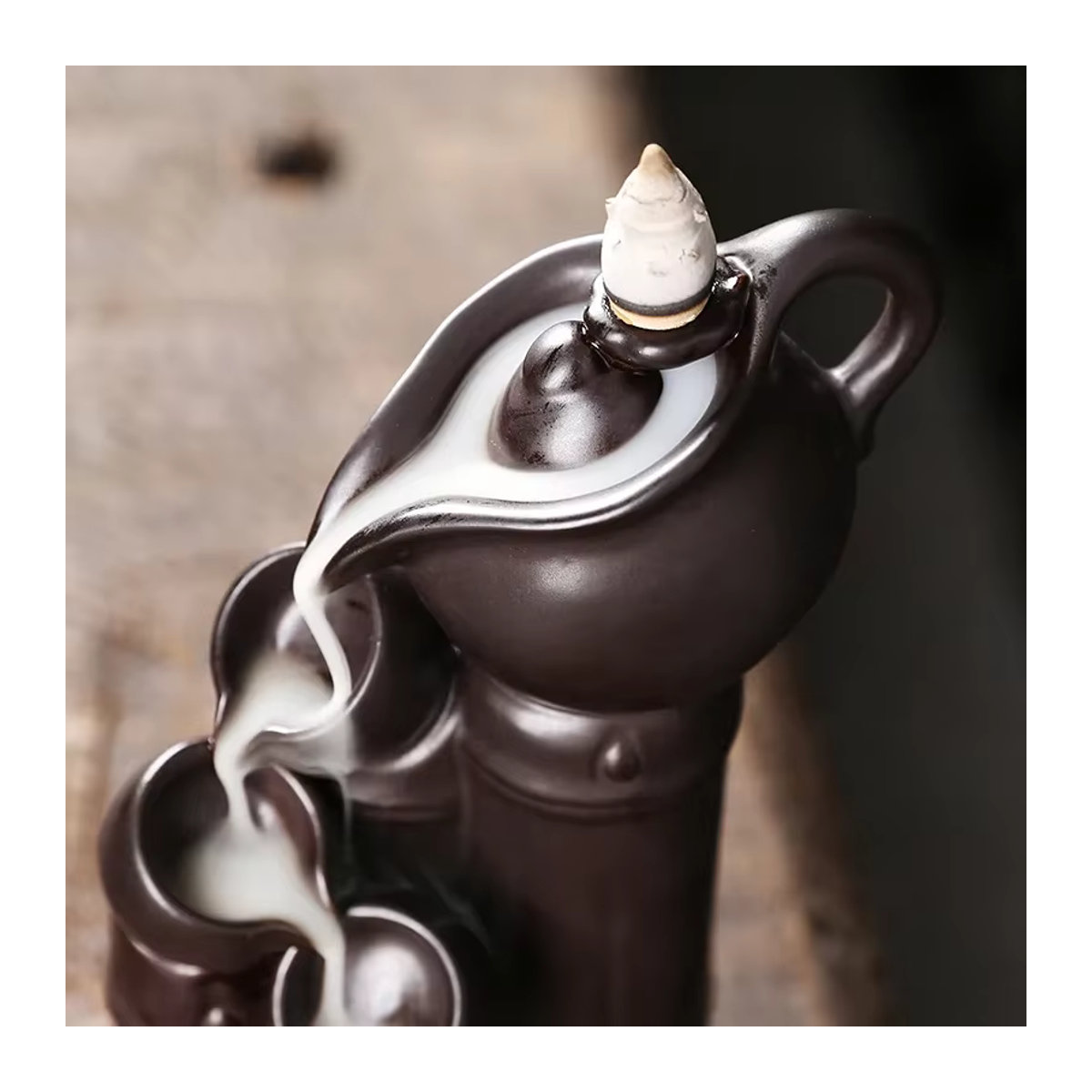 MINIDEAL Keramik Rückfluss Weihrauchbrenner Teekanne in Schwarz als dekoratives Home Office Ornament im orientalischen Design - Bild 5