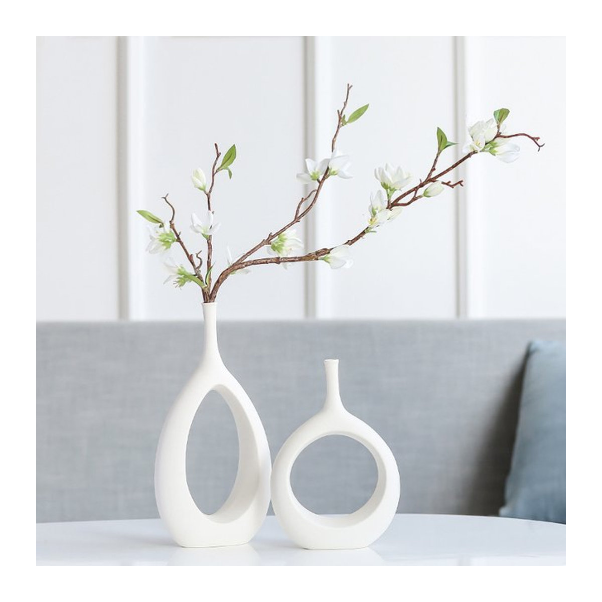 MINIDEAL Keramik Vase in Weiß im skandinavischen Design für Schnittblumen und Deko-Ornamente - Bild 1